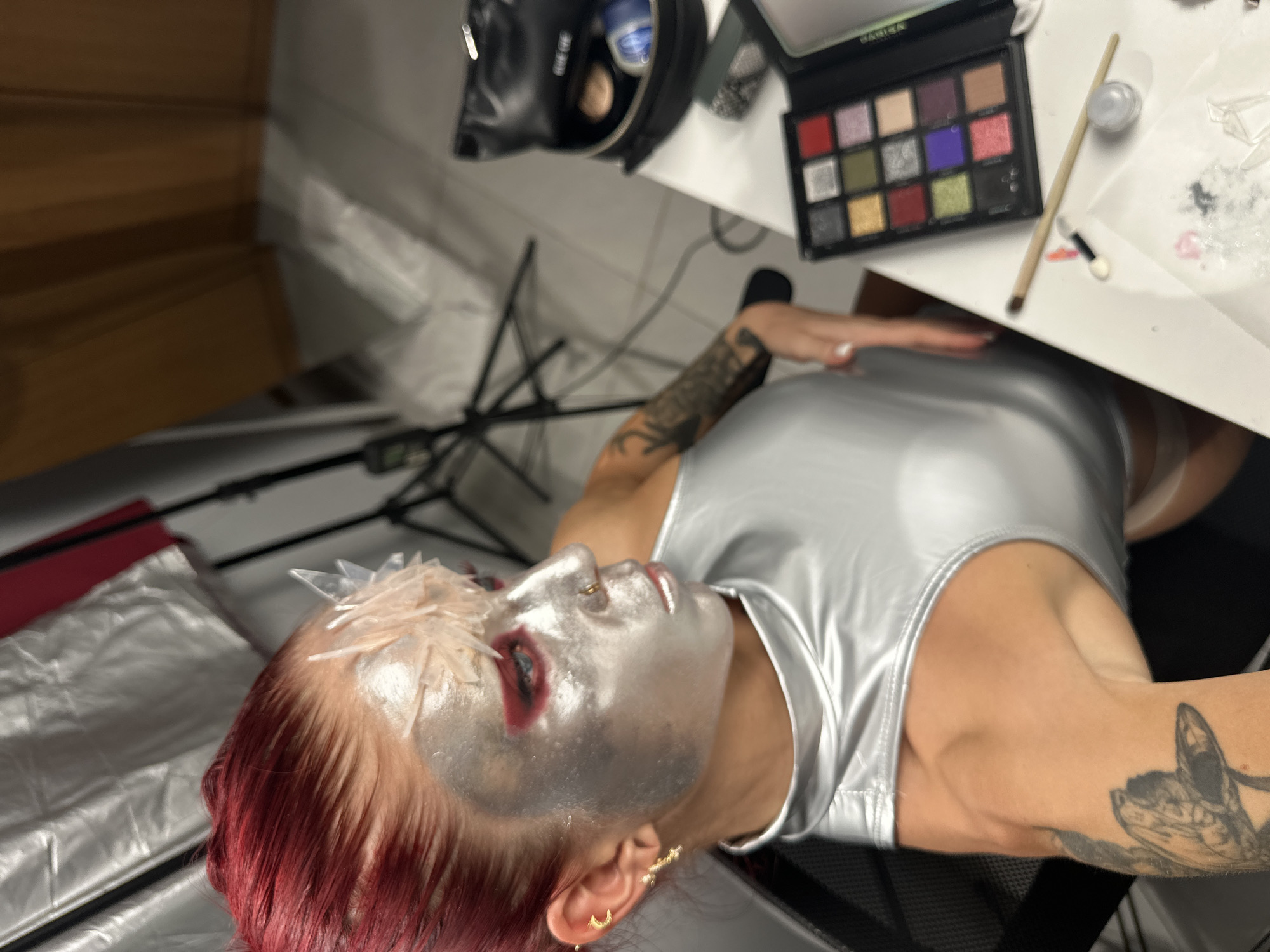 Elaborate silver makeup transformation with crystals in North Kuta