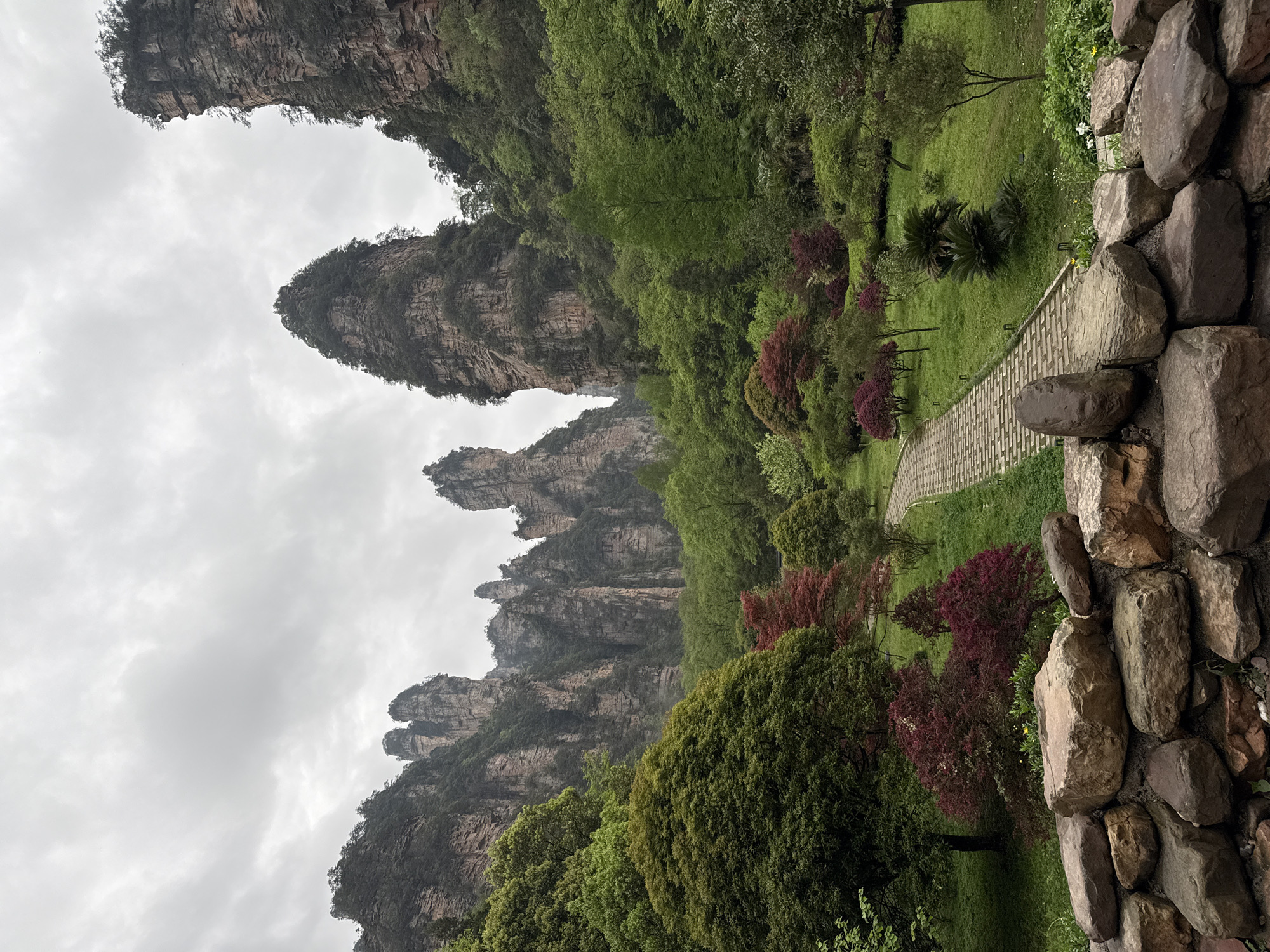 Tourist captures Zhangjiajie's towering rocks under overcast skies