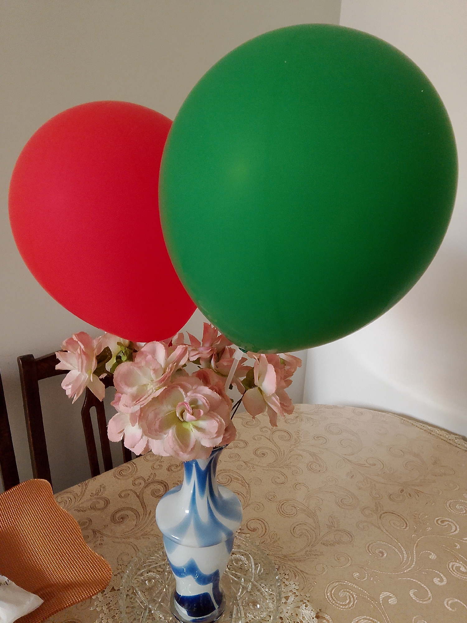 Decorative balloons and flowers arranged on table in Yerevan