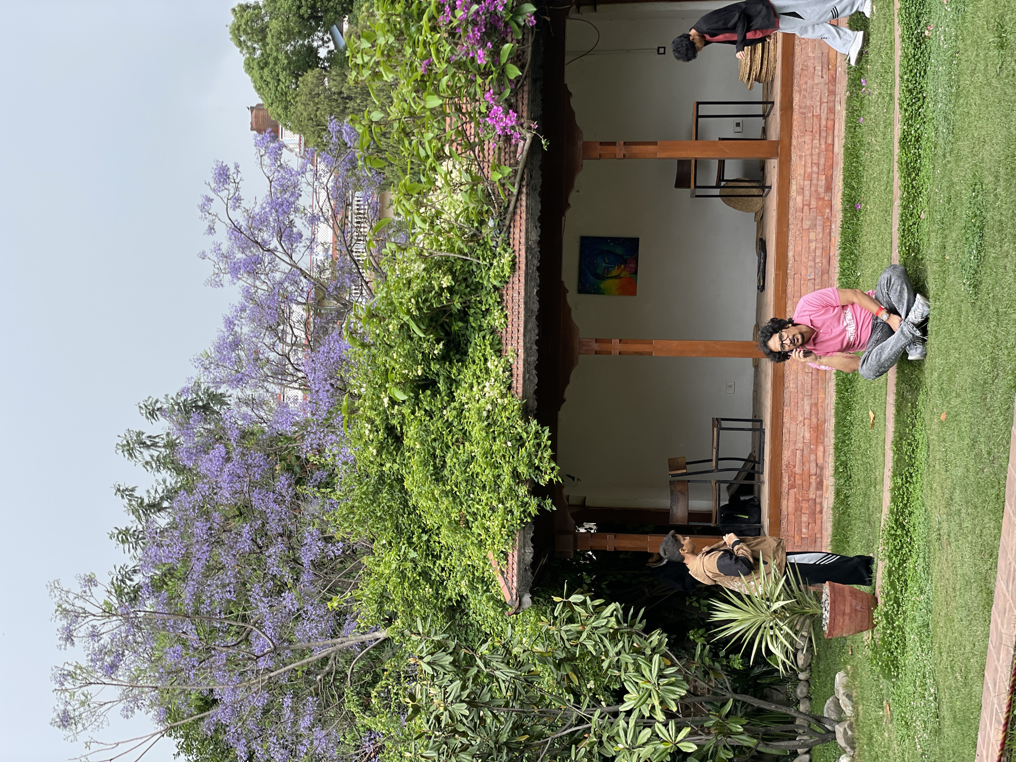 Morning garden scenes documented in Kathmandu traditional courtyard