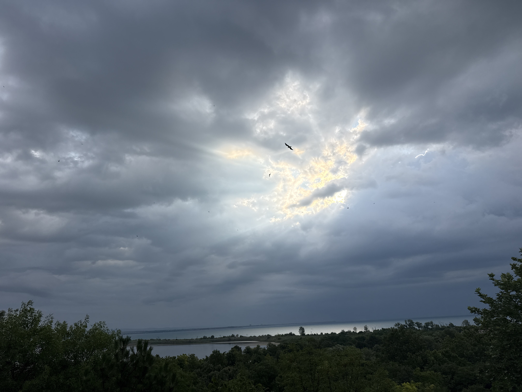 Storm clouds break over the Black Sea coast at Burgas