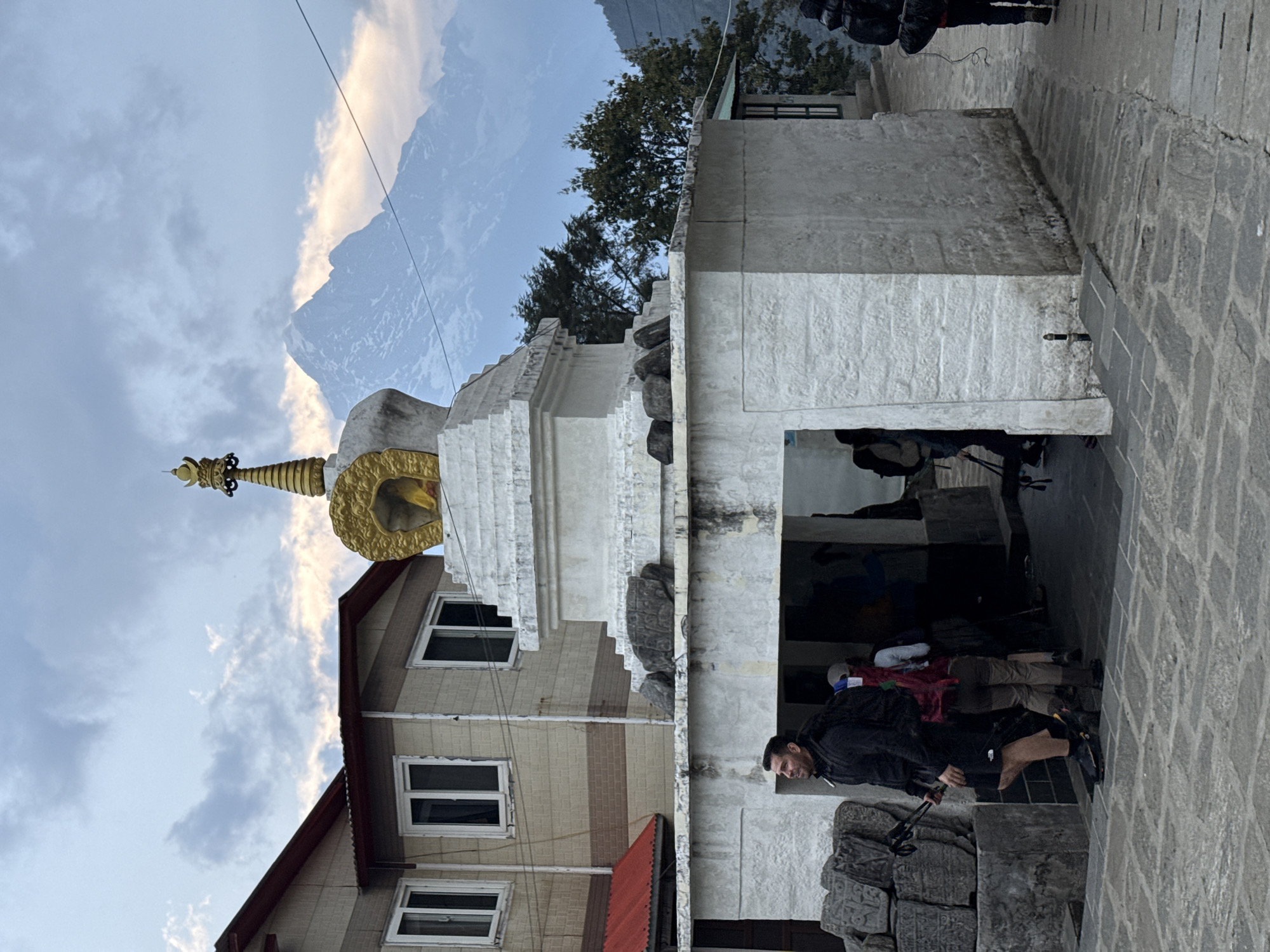 Buddhist stupa documented in mountainous Lukla, Nepal