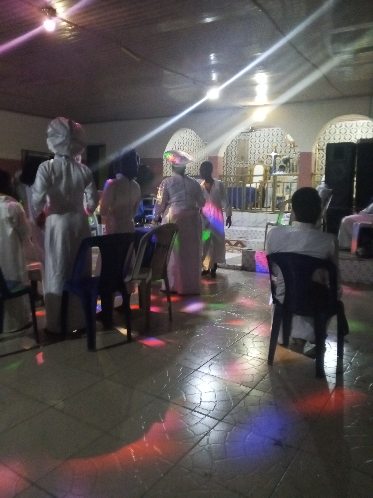 Religious gathering with robed attendees documented early Friday morning