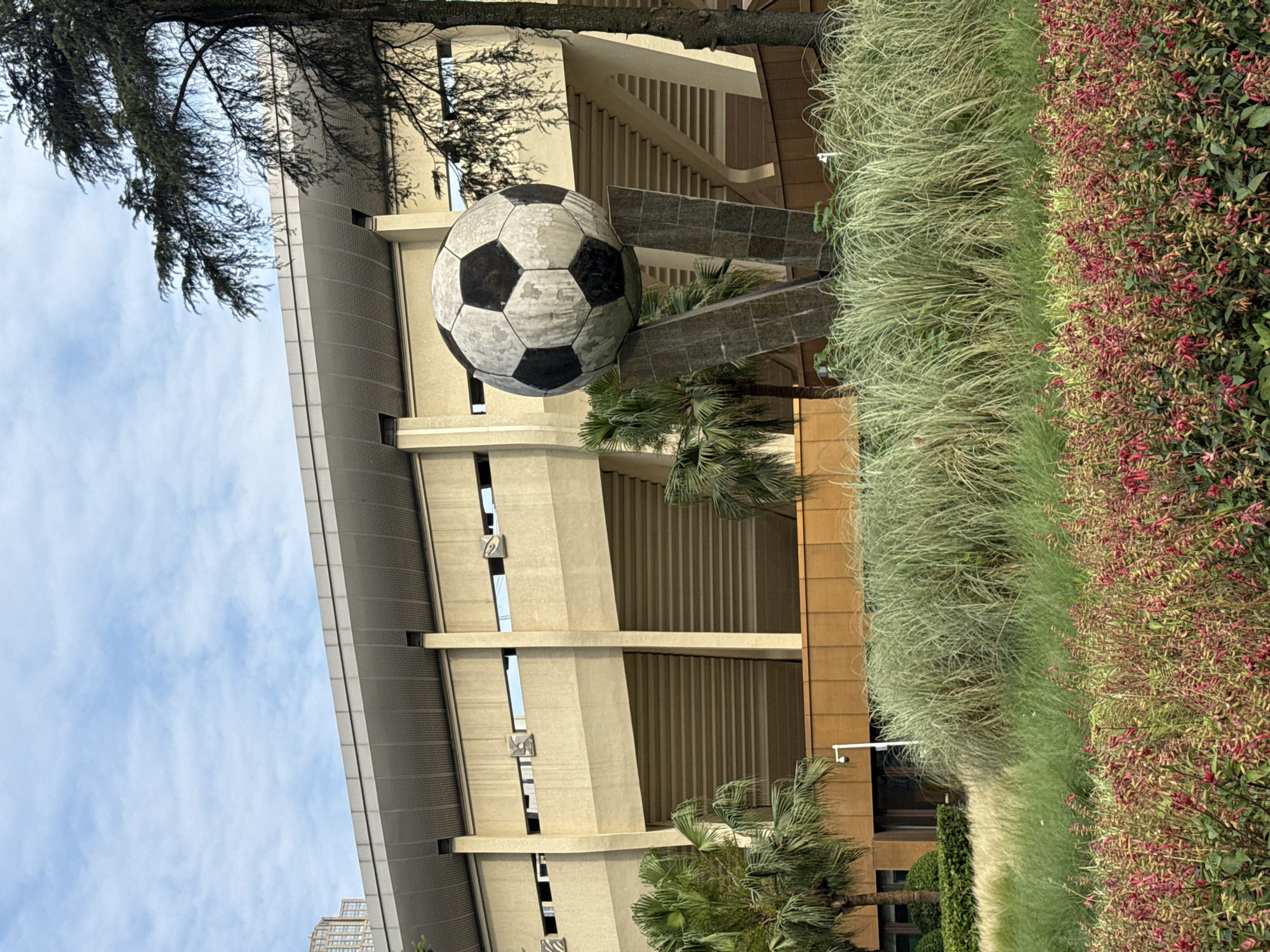 Soccer ball sculpture spotted in Qingyang District plaza