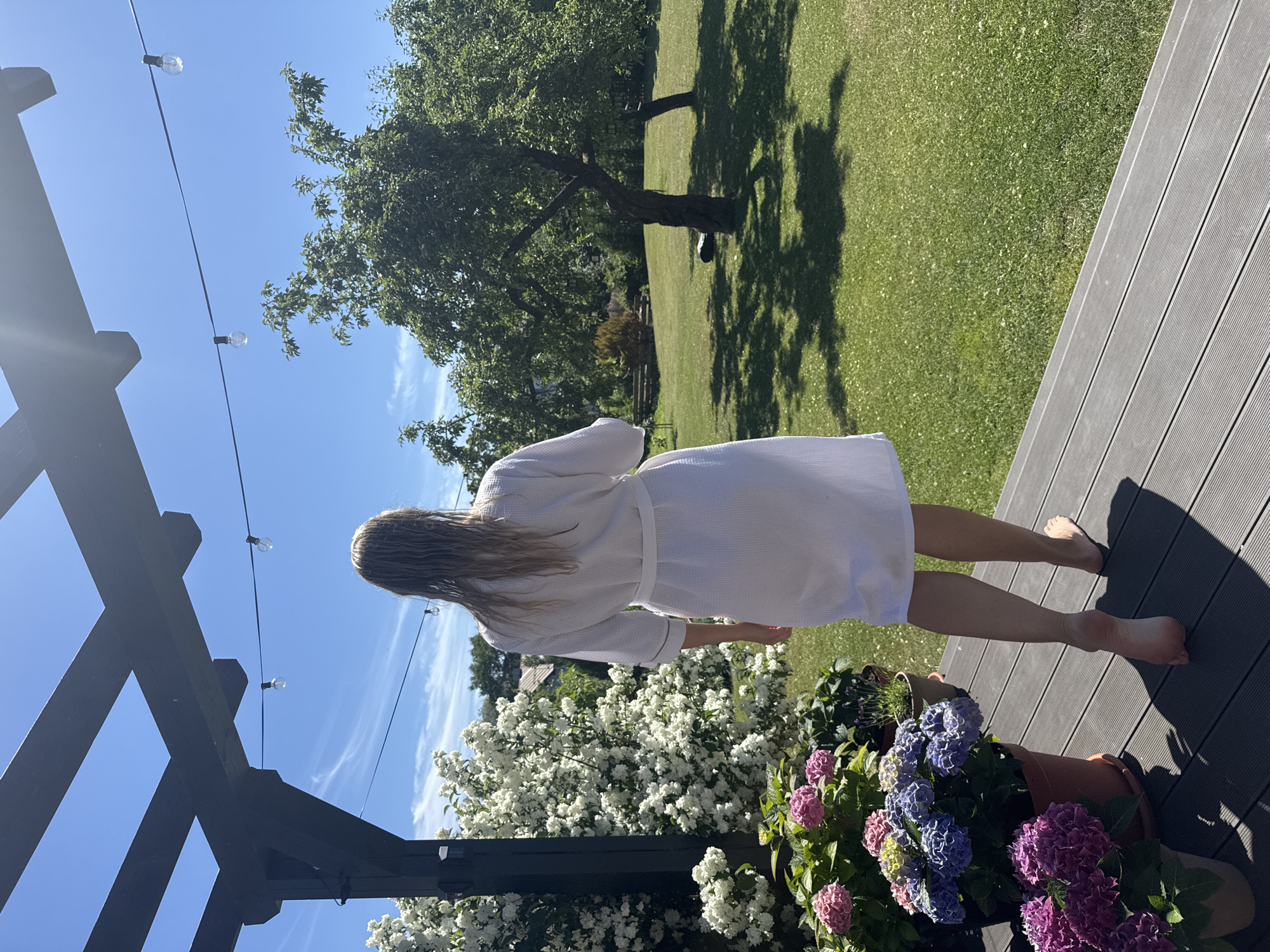 Lazy garden morning with oatmeal and hydrangeas in Carnikava