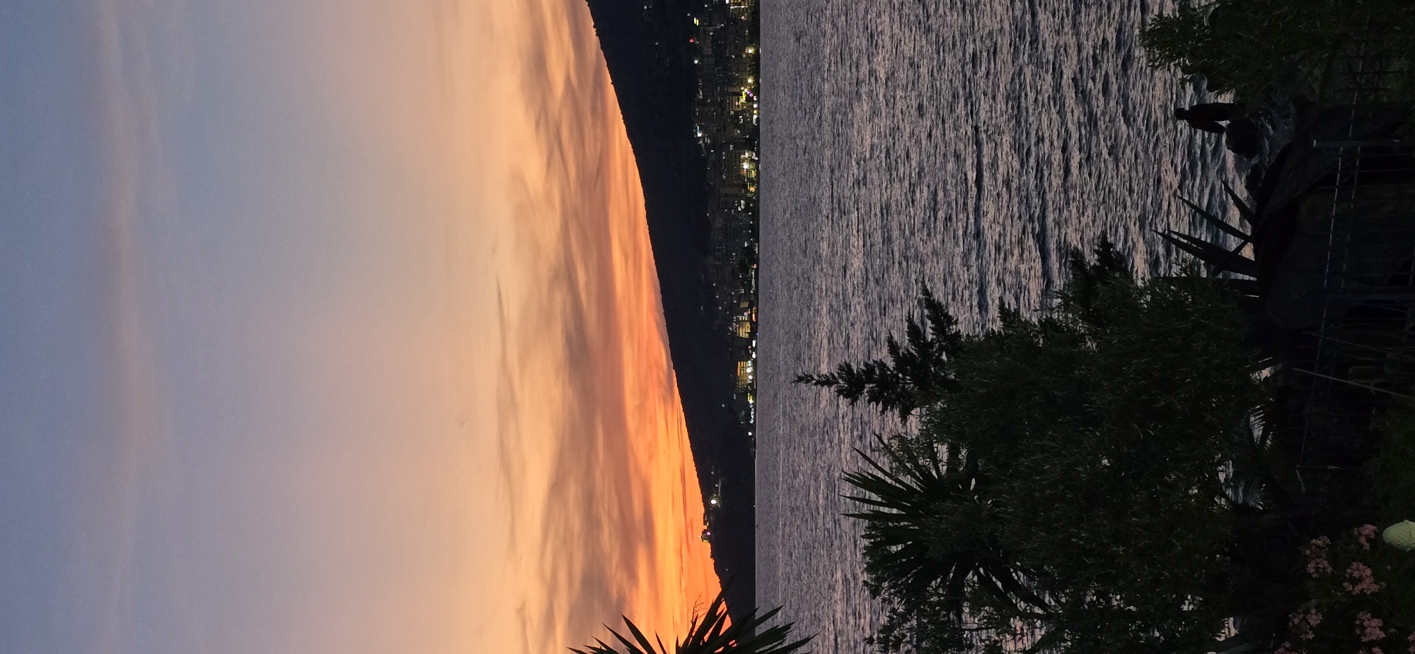 Saranda sunset from rooftops and waterfront, Ionian Sea