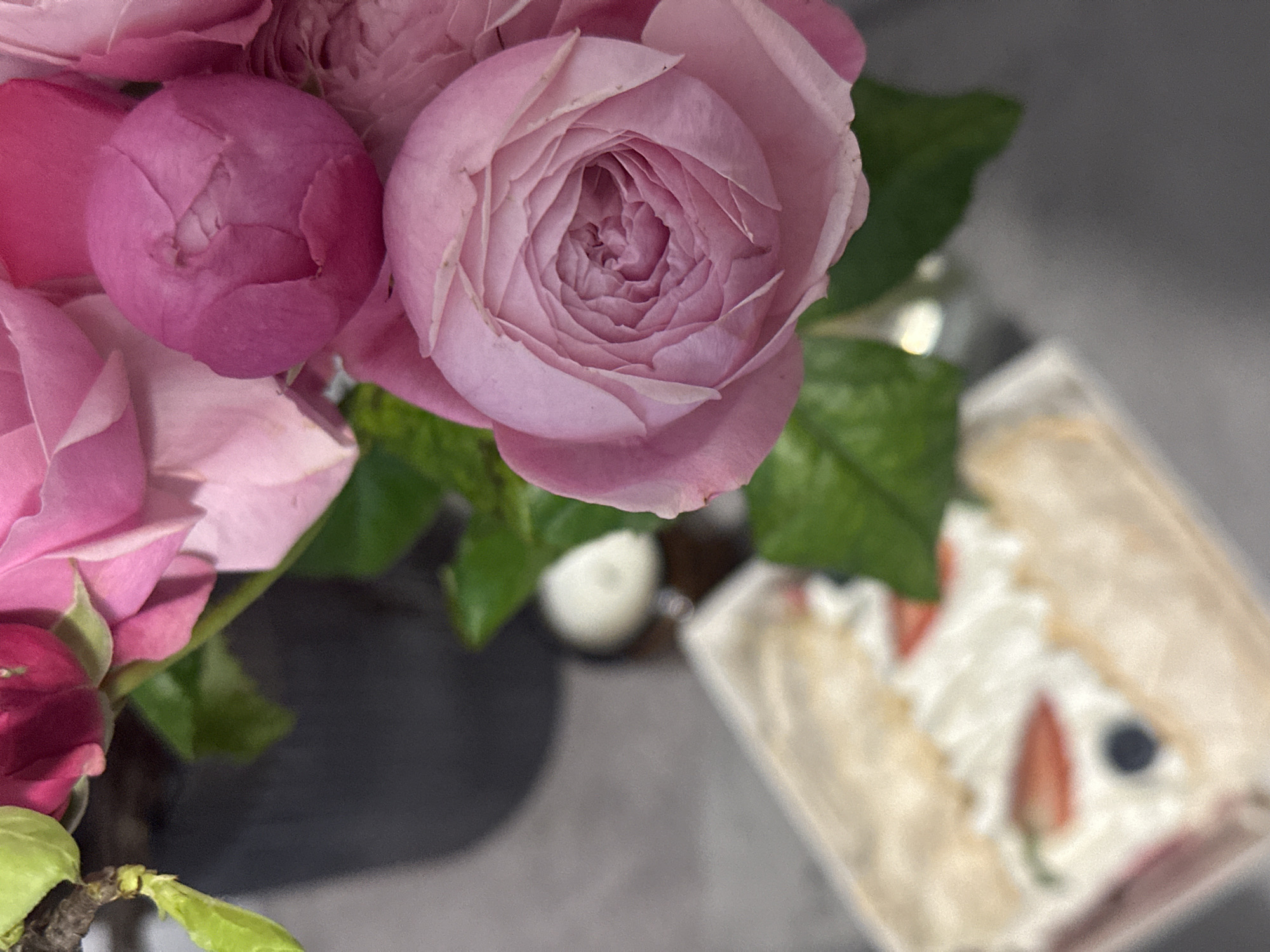 Pavlova cake and pink roses documented in Kazan