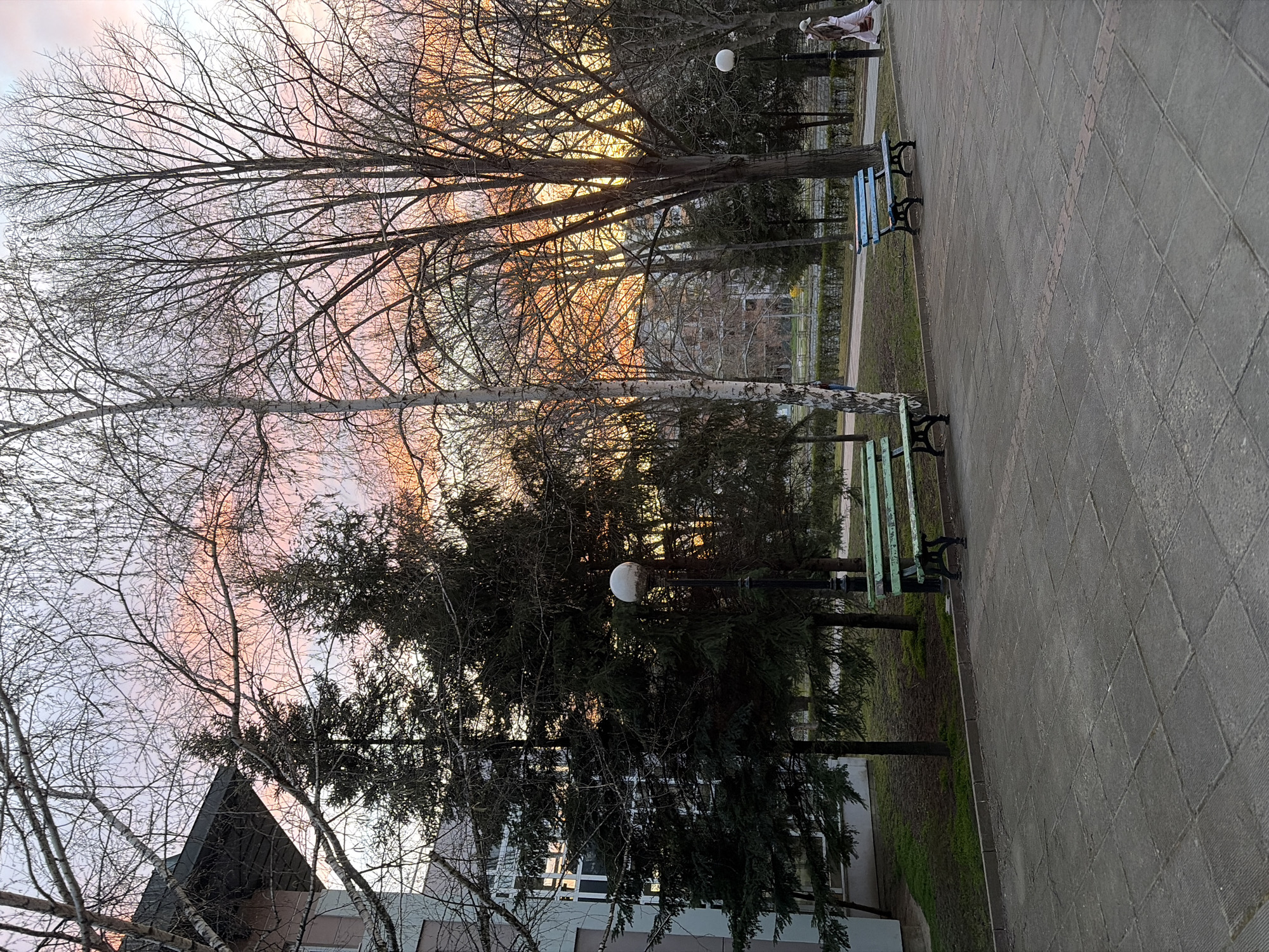 Park scene captured at dusk in Blagoevgrad Bulgaria