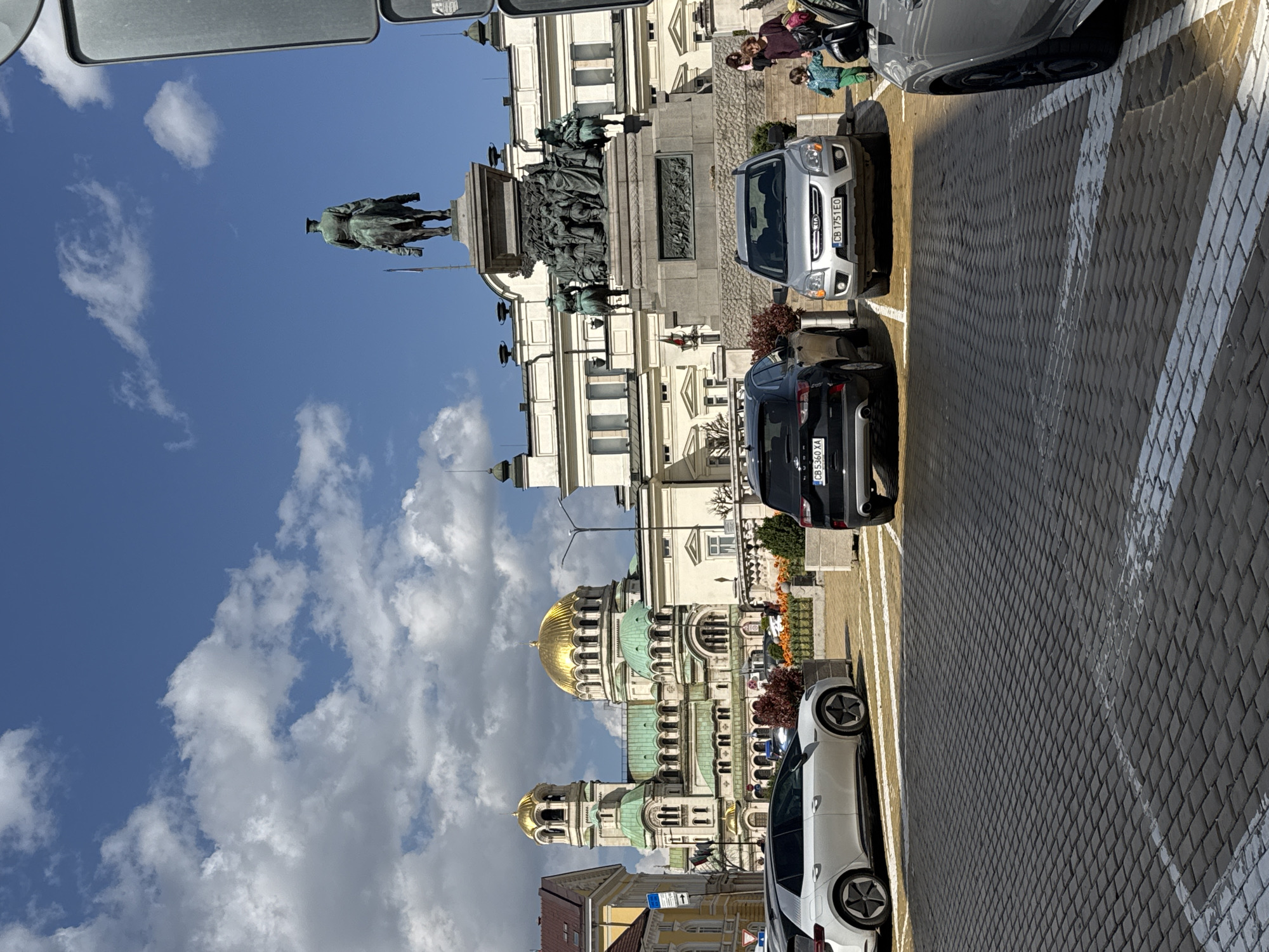Equestrian monument observed in Sofia under partly cloudy skies