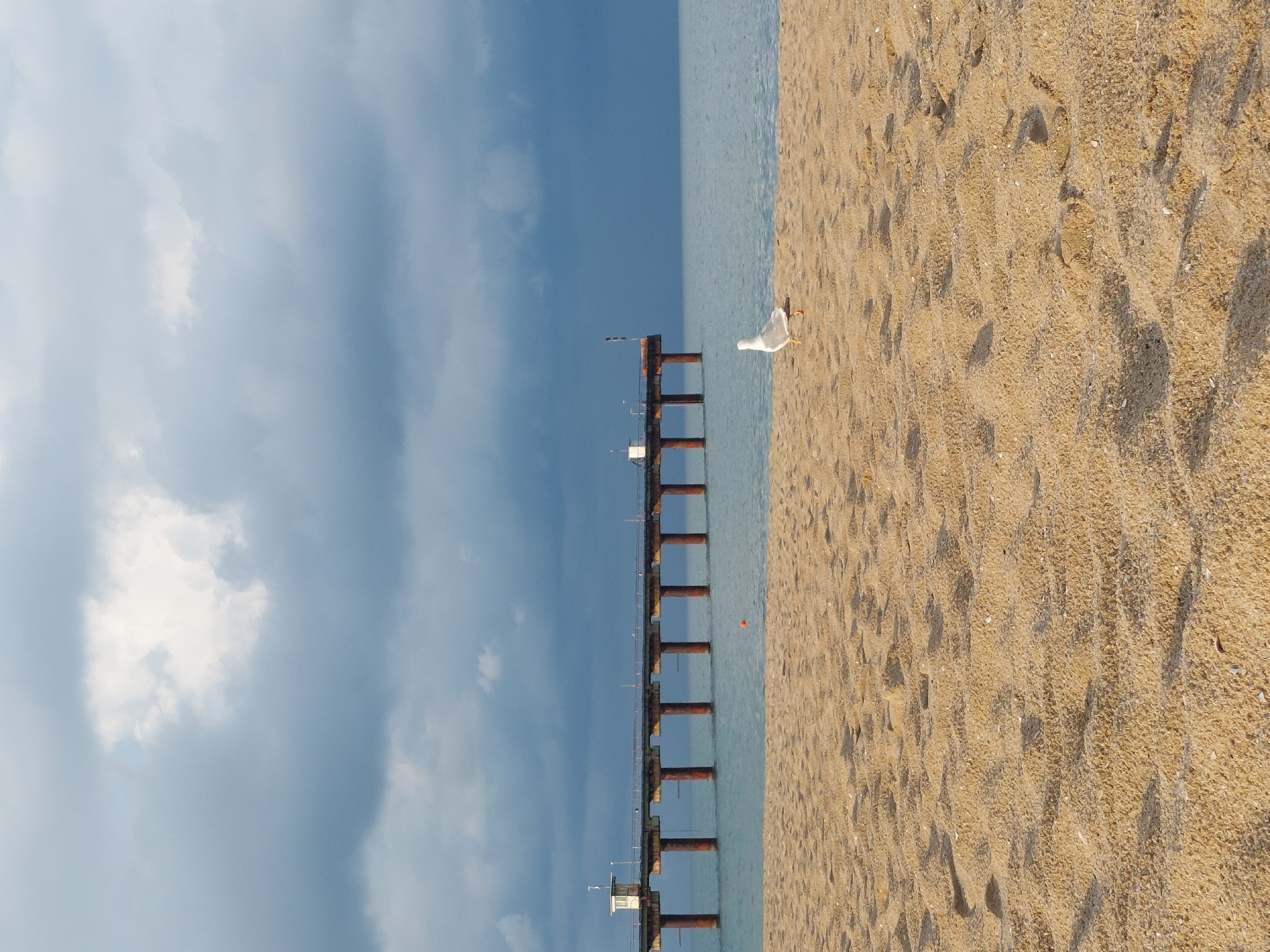 Shkorpilovtsi beach and pier on a cloudy Black Sea afternoon
