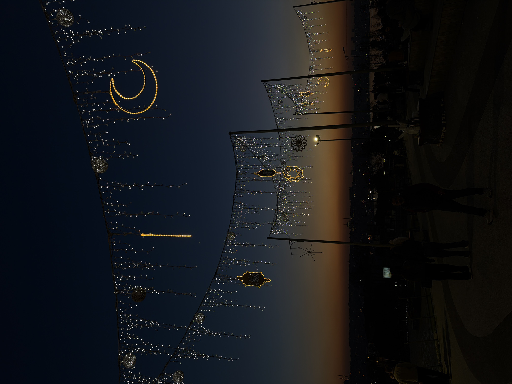 Evening decorative lights illuminate Beyoğlu district in Istanbul