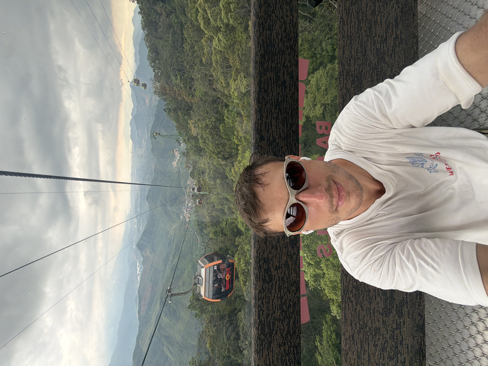 Tourist takes selfie on Ba Na Hills cable car