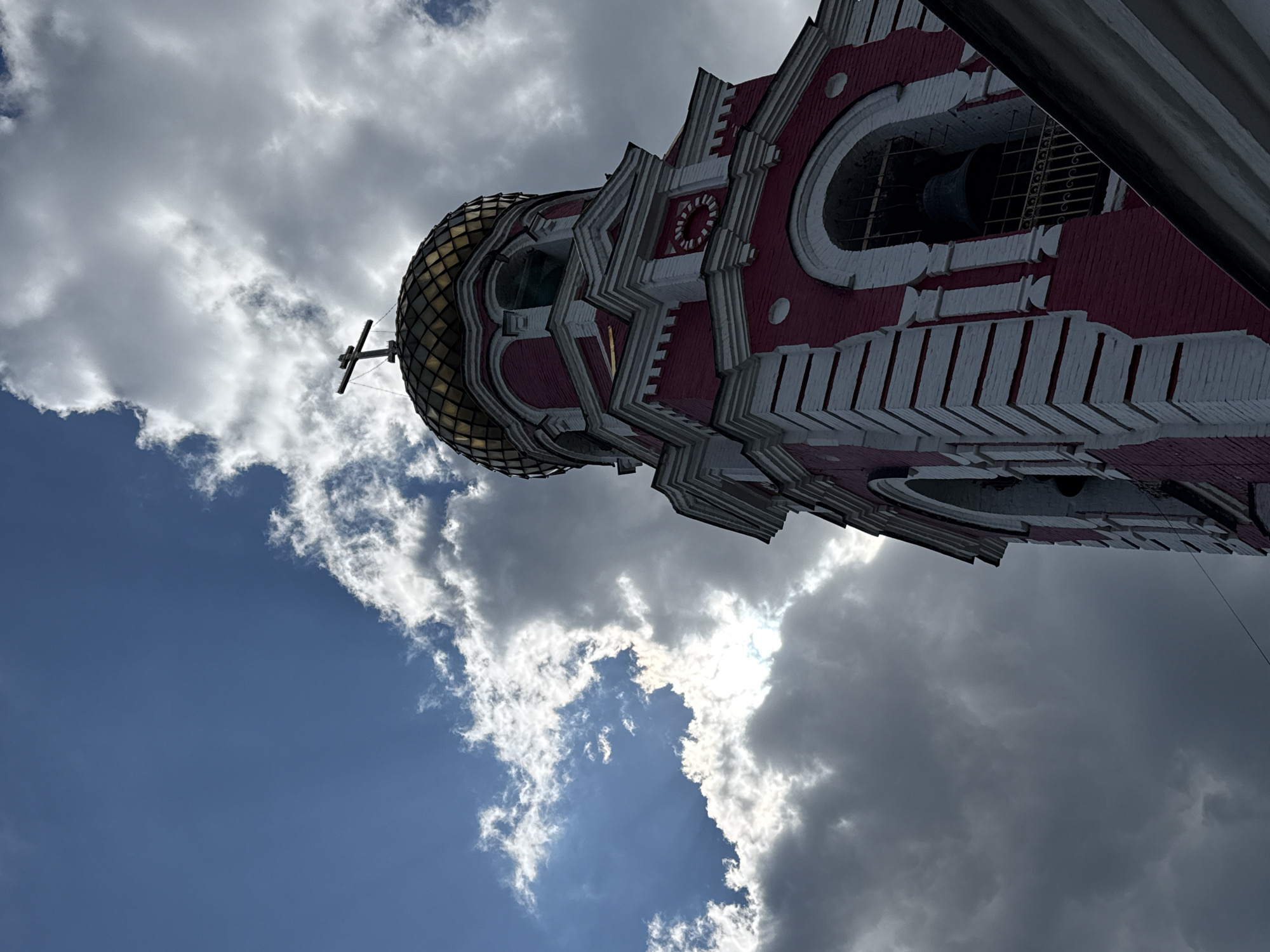 Church bell tower photographed in Dmitrov, Russia