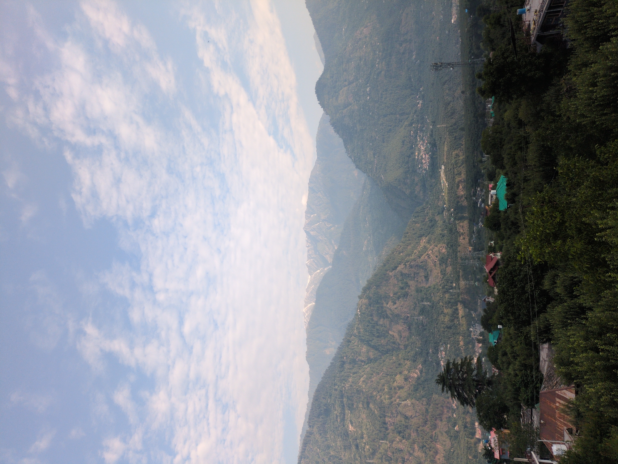Snow-capped peaks and green valleys above Naggar, Himachal Pradesh