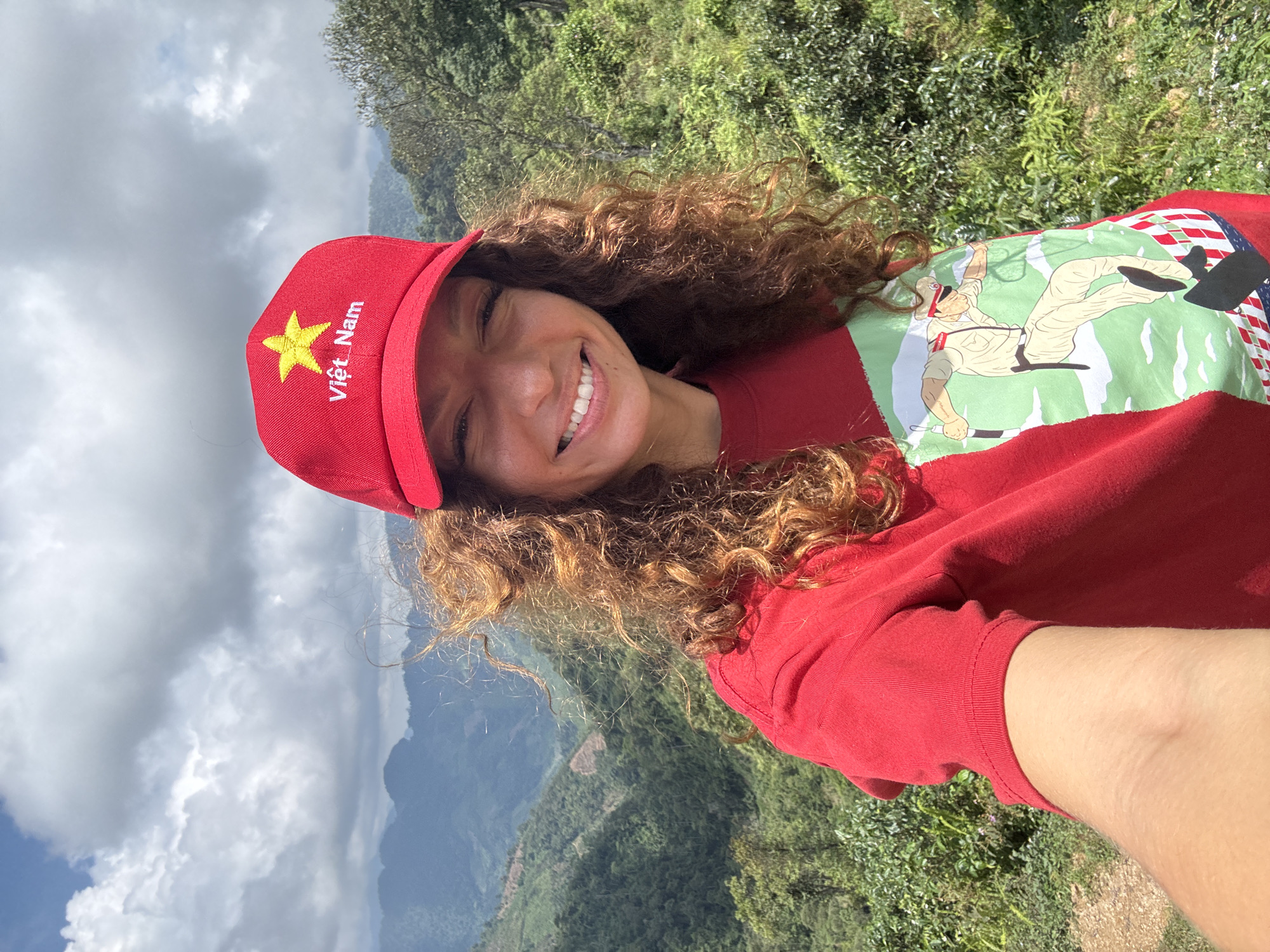 Tourist takes selfie in mountainous Suối Giàng, Vietnam
