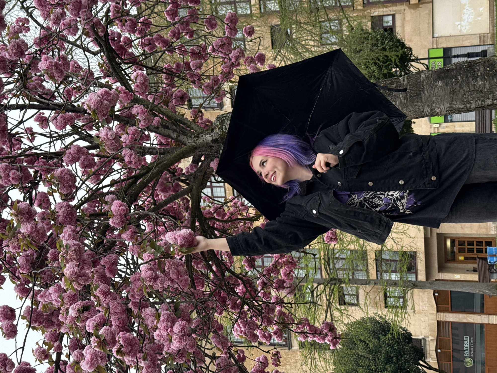 Woman poses with cherry blossoms in Oviedo park