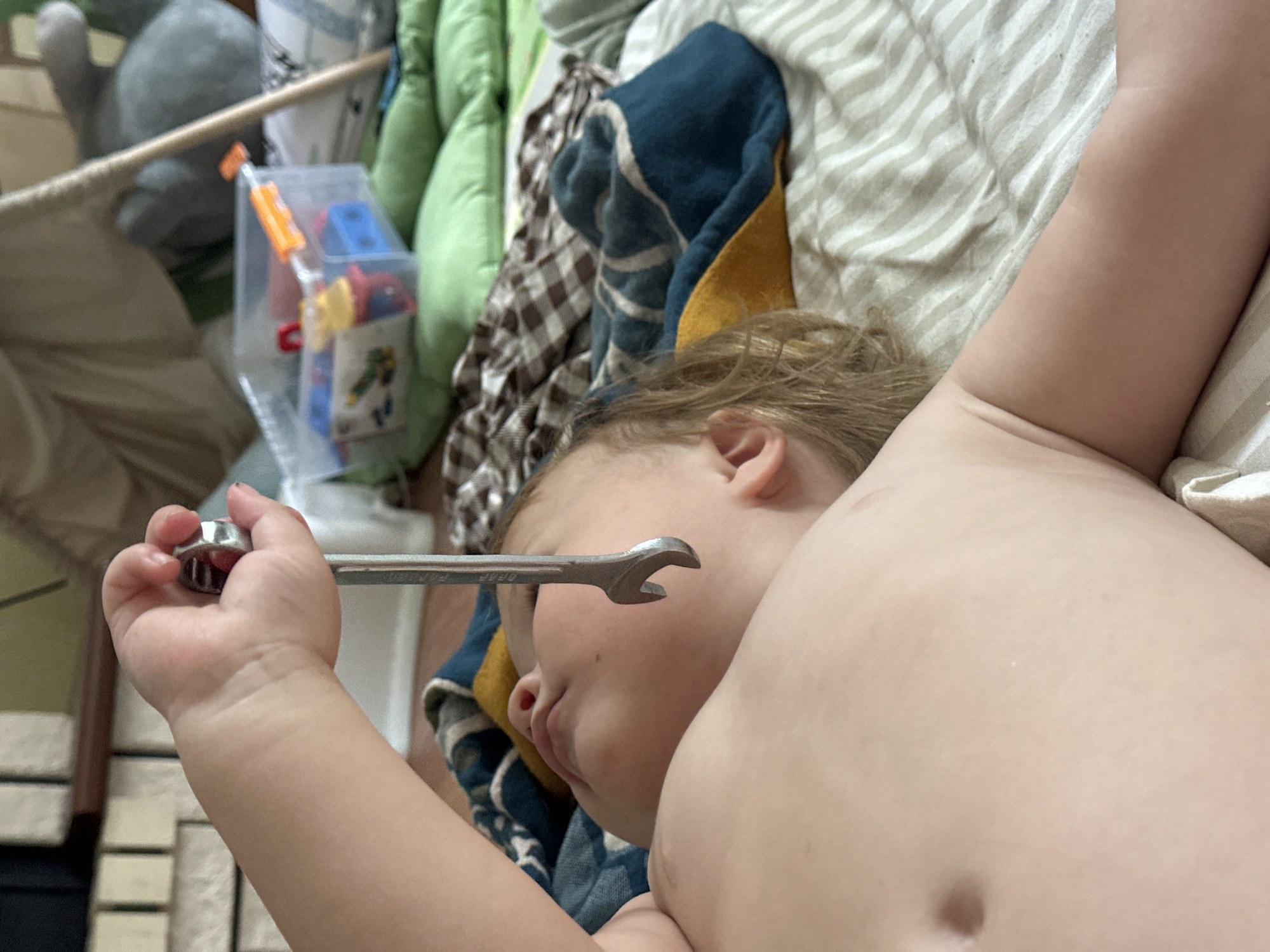 Quiet morning at home with toddlers, toys, and everyday objects