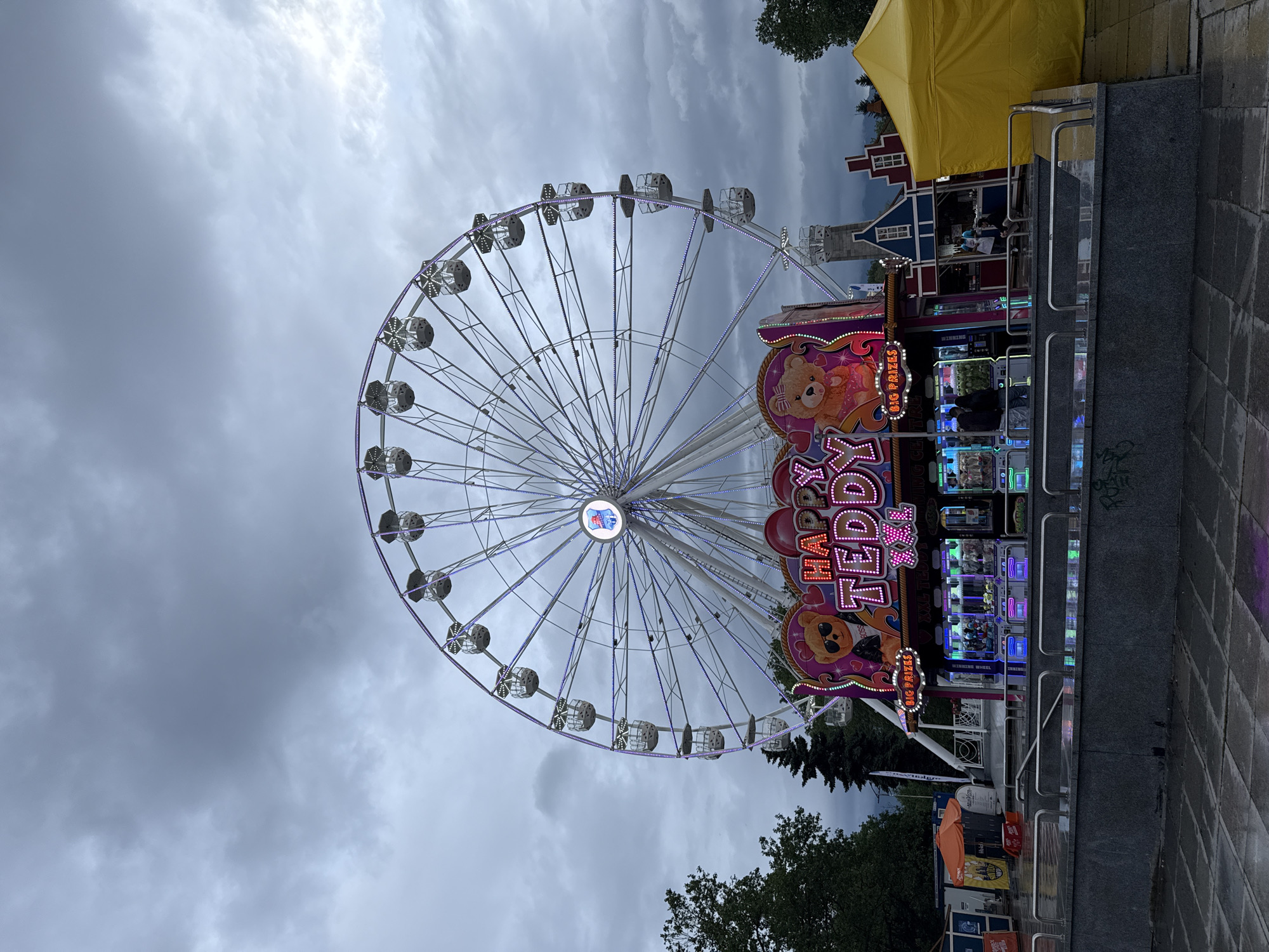 Amusement park scenes captured in Sofia under cloudy skies