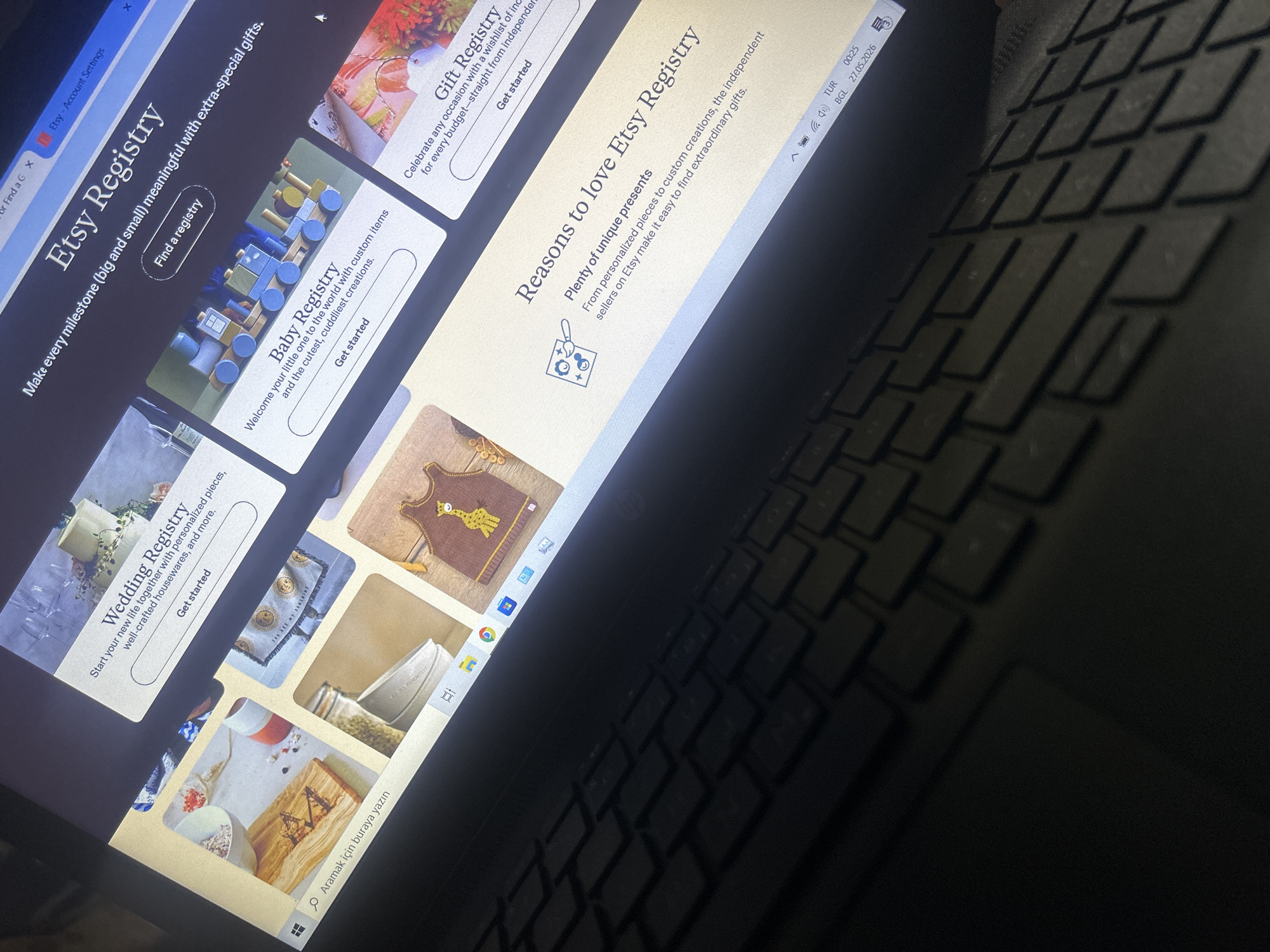 Etsy Registry webpage viewed on laptop in Razgrad, Bulgaria