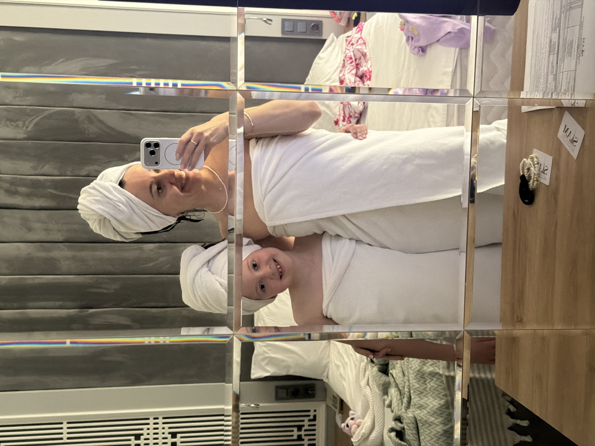 Woman, child in towels observed at mirrored location in Turkey