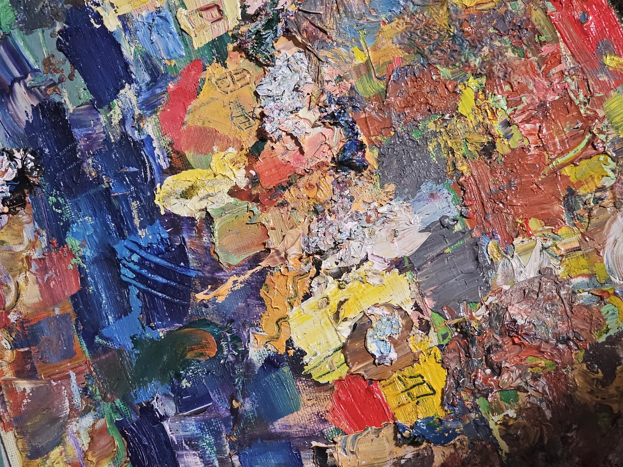 Abstract painting with thick brushstrokes observed in Plovdiv