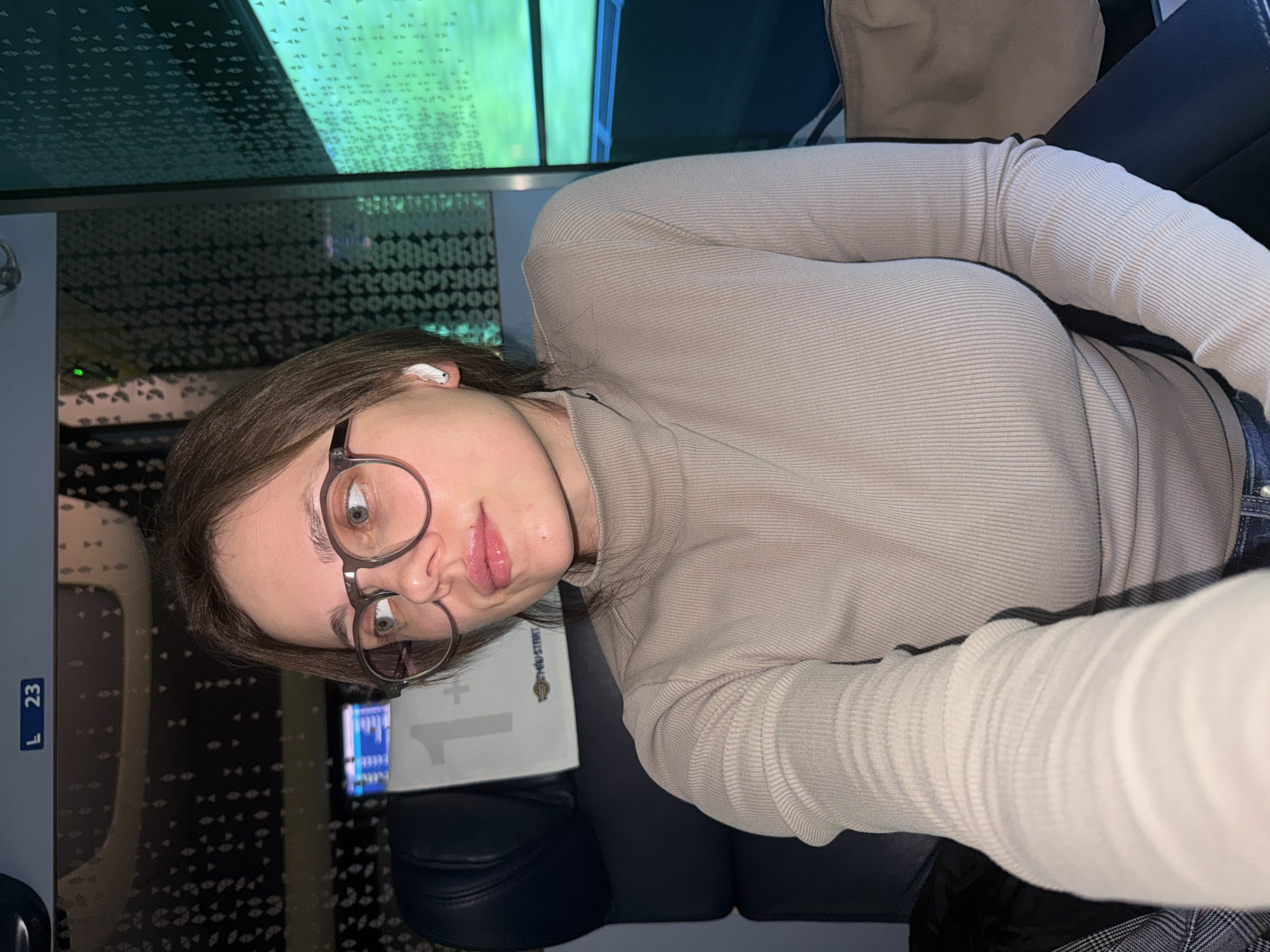 Morning train passenger documents journey with selfies, interior shots