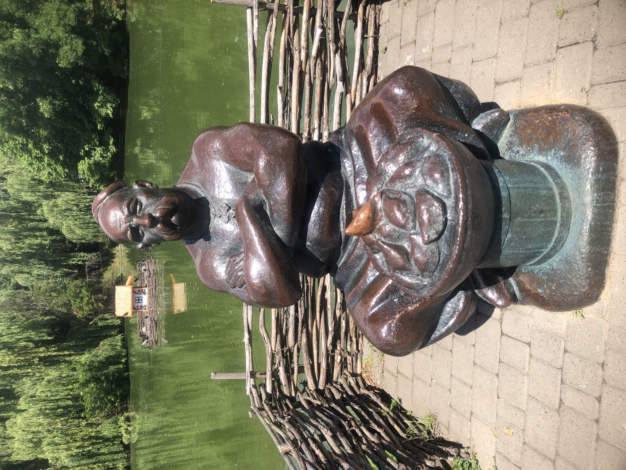 Bronze statues, church domes, and wildlife at a heritage park