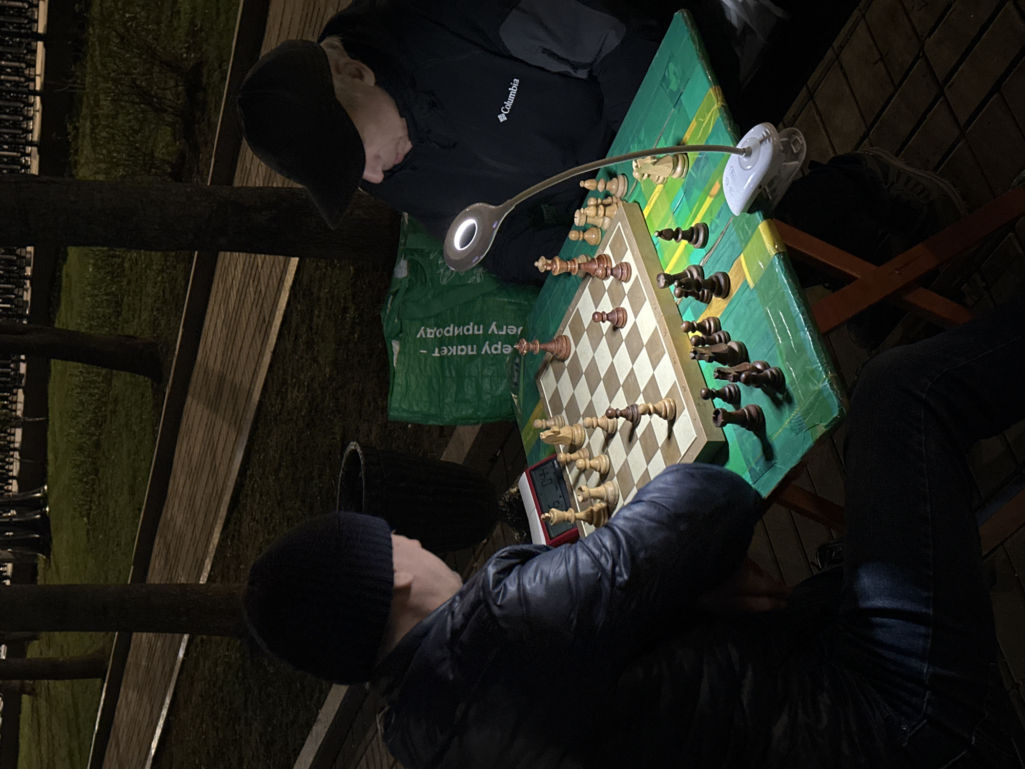 Nighttime chess game near Moscow's Danilov Monastery