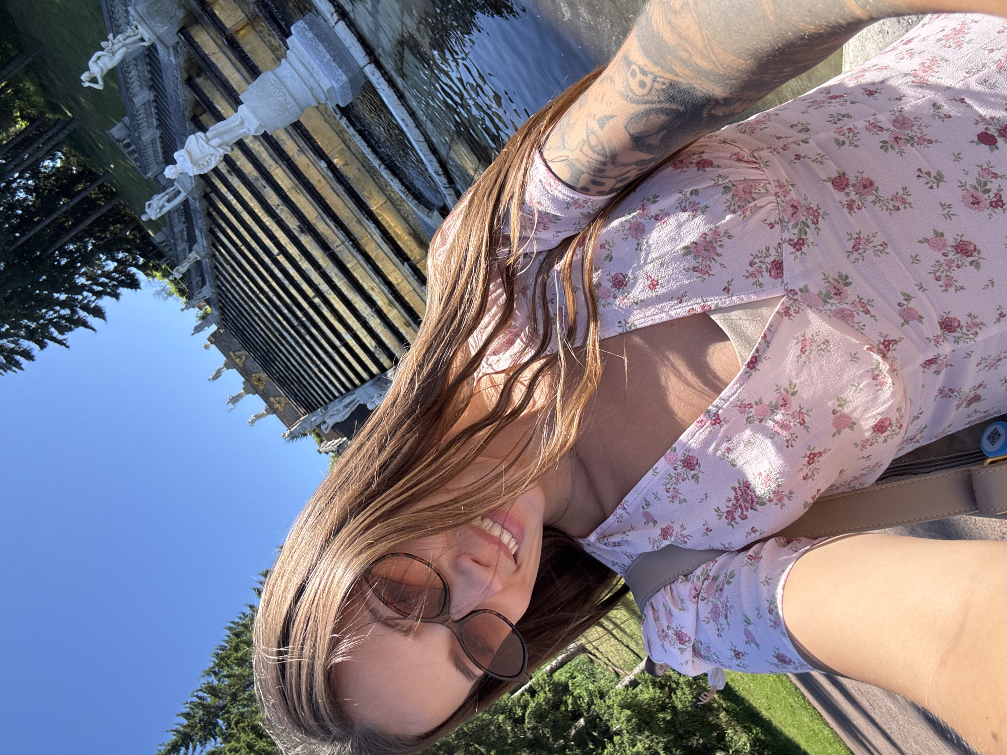 Peterhof's Grand Cascade fountains on a clear summer day