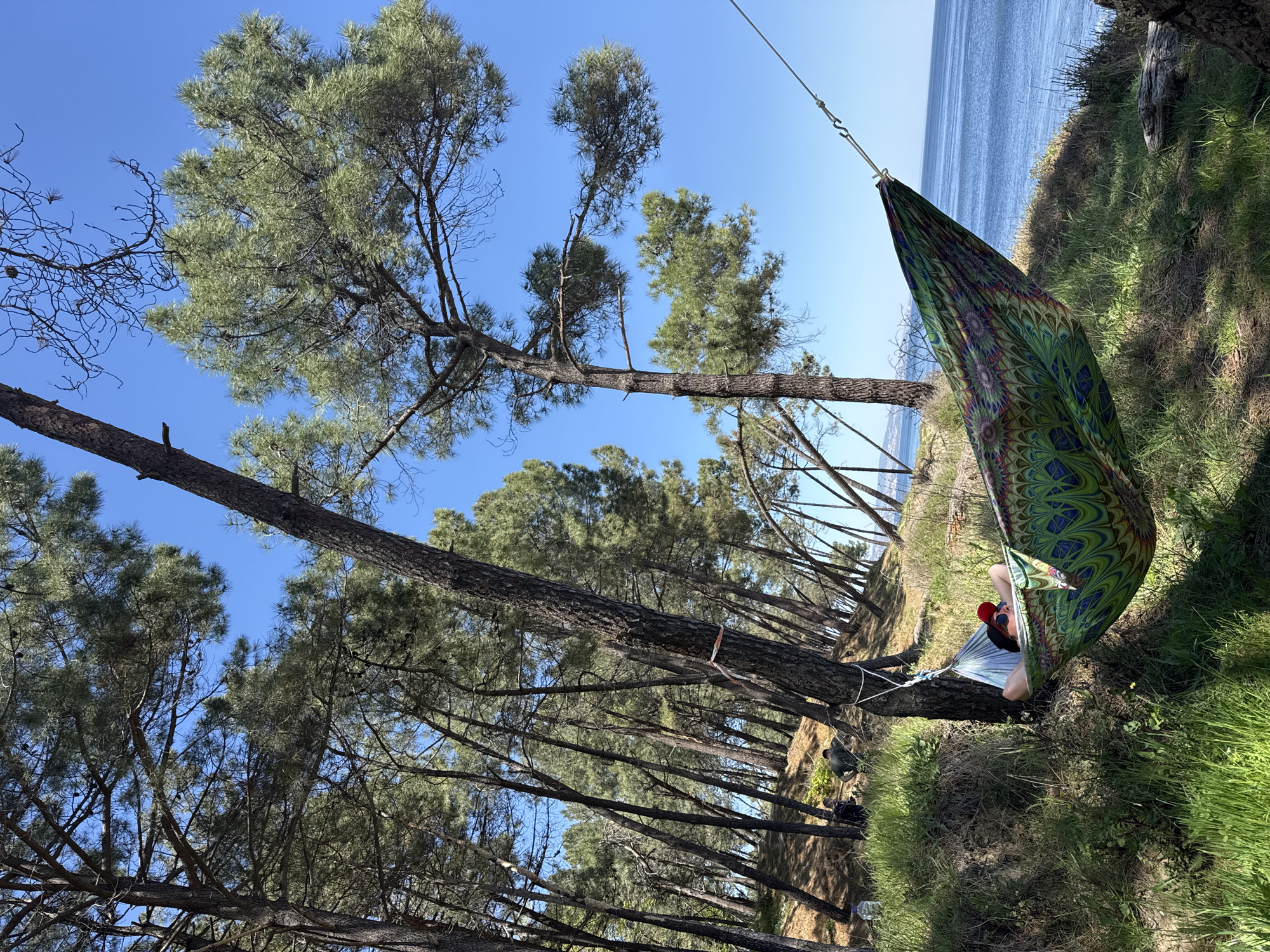 Person enjoys hammock camping by Black Sea in Varna