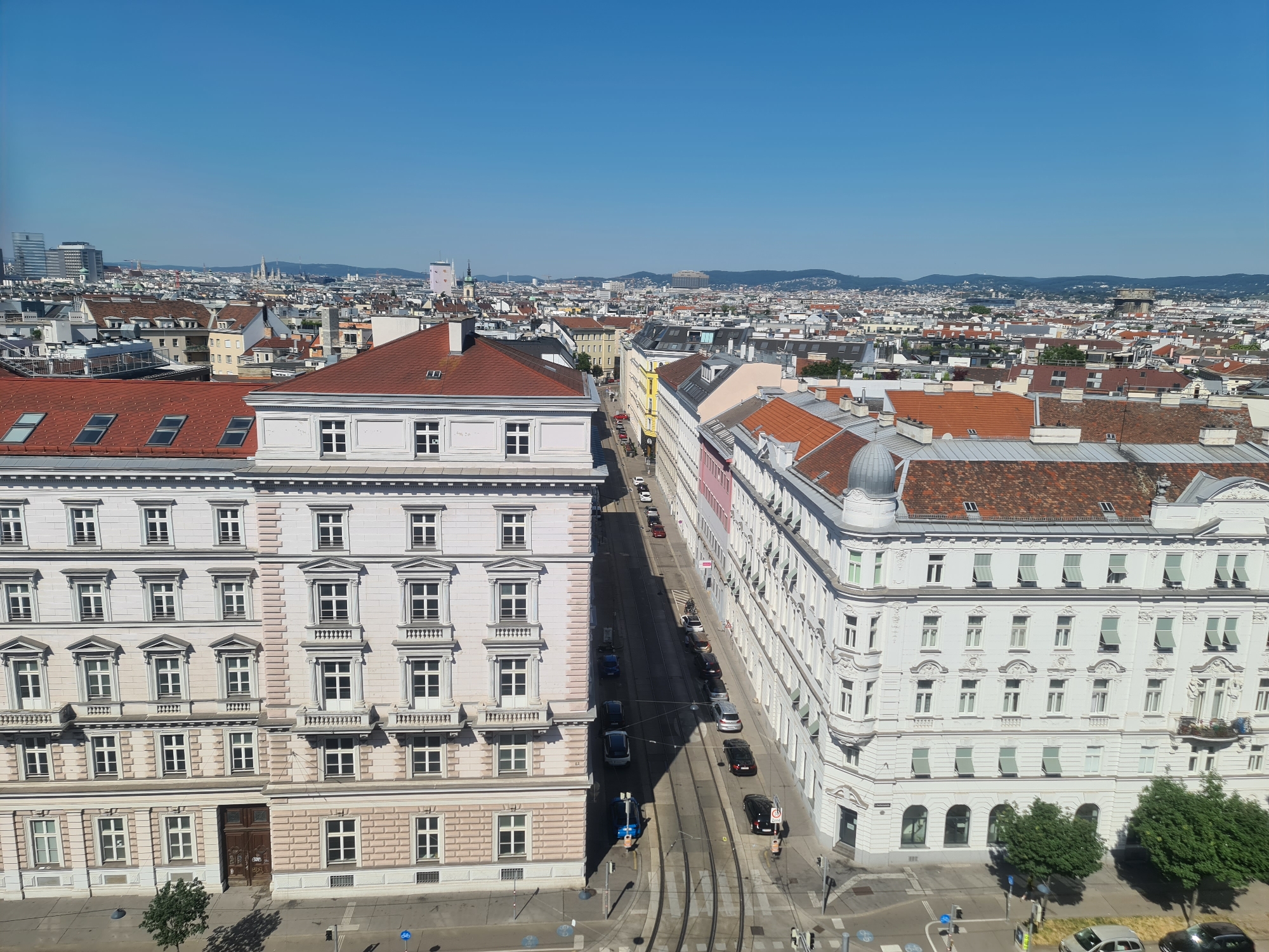Vienna streetscapes and rooftops on a sunny June morning