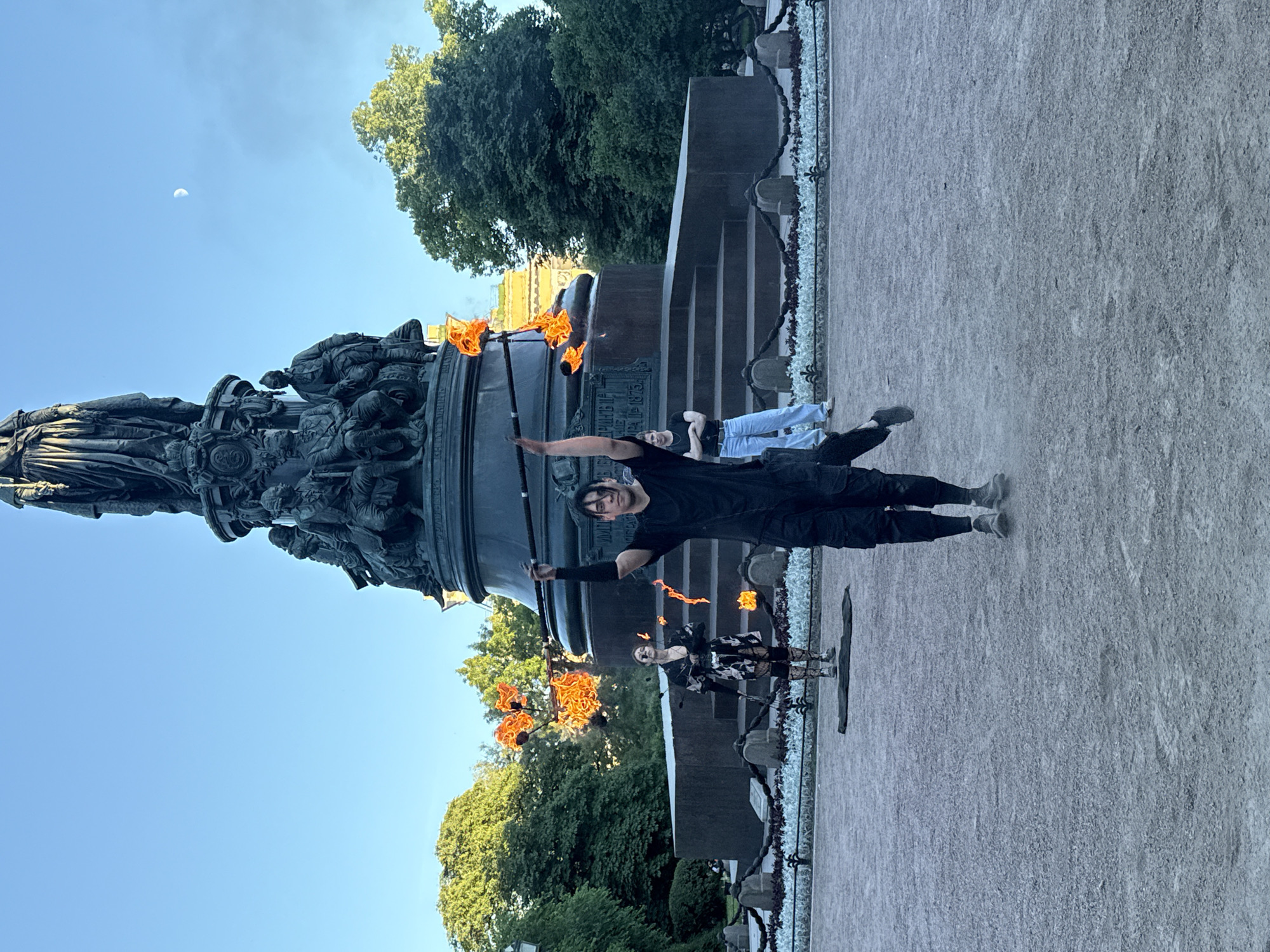 Fire performers take over a Saint Petersburg monument square