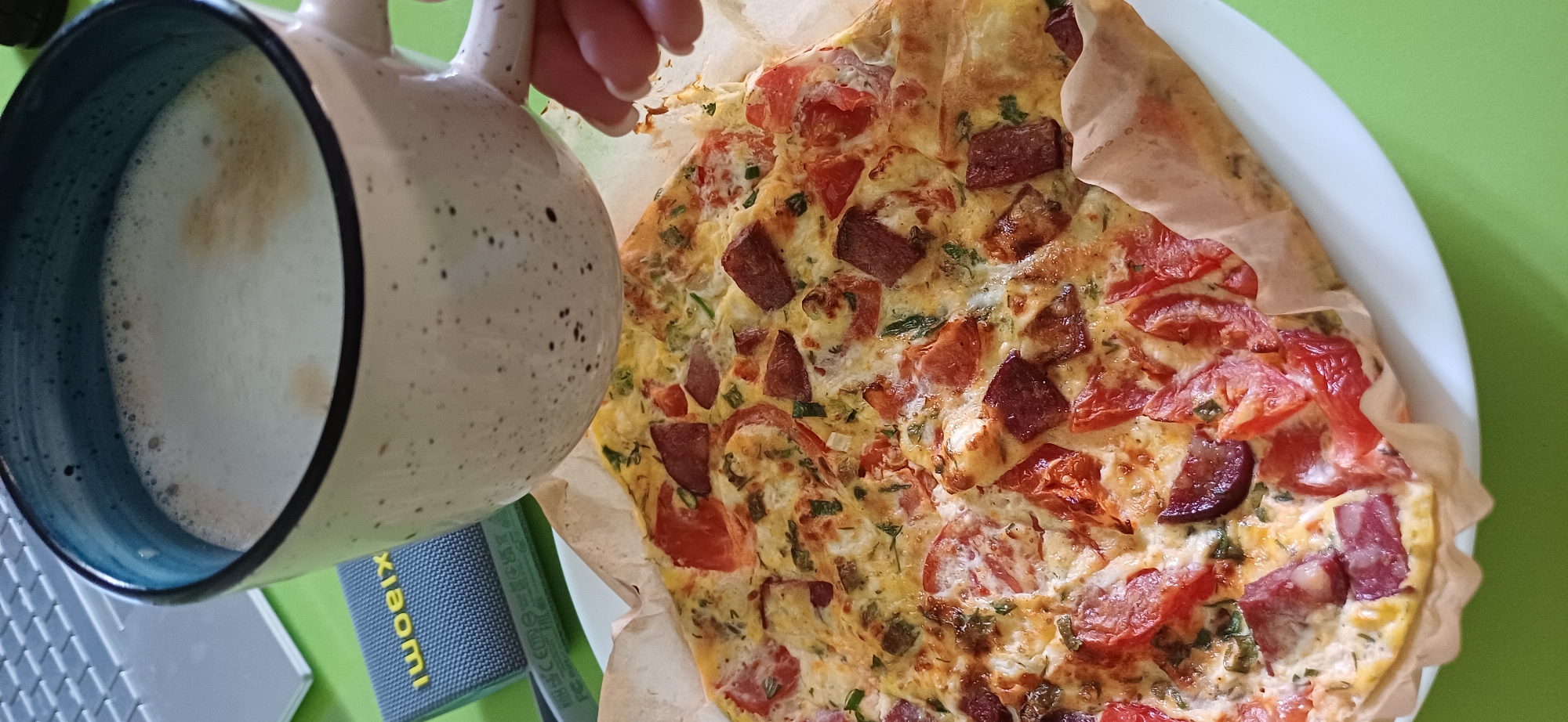 Morning kitchen session: frittata, tart, and fresh coffee
