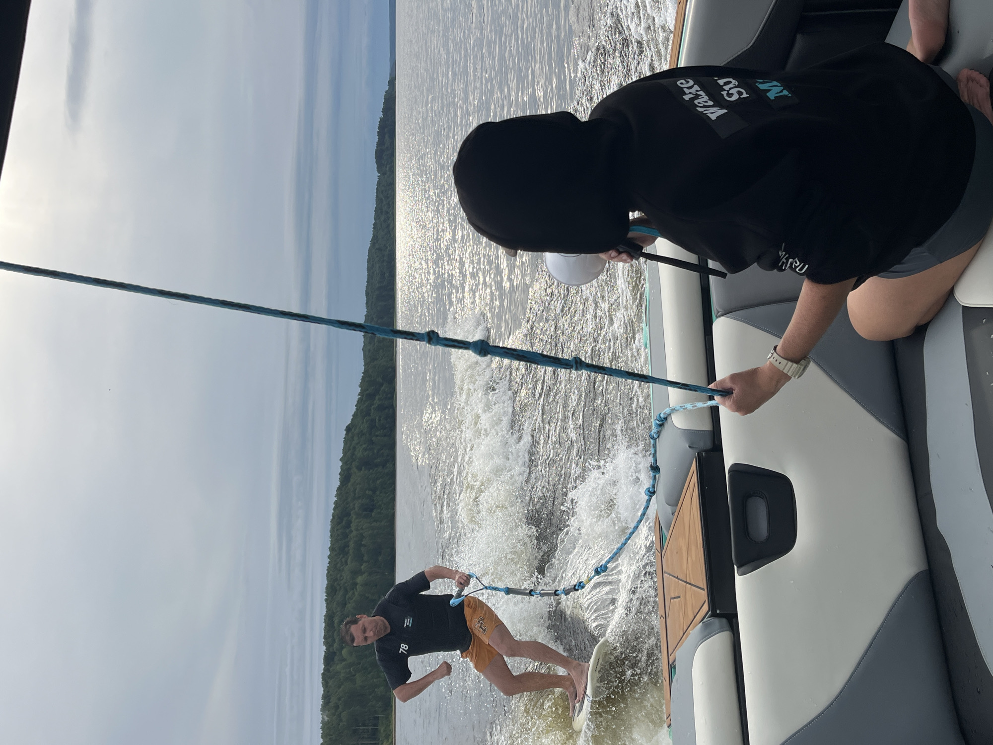 Wakeboarding session on a Gromovo lake with boat crew coaching