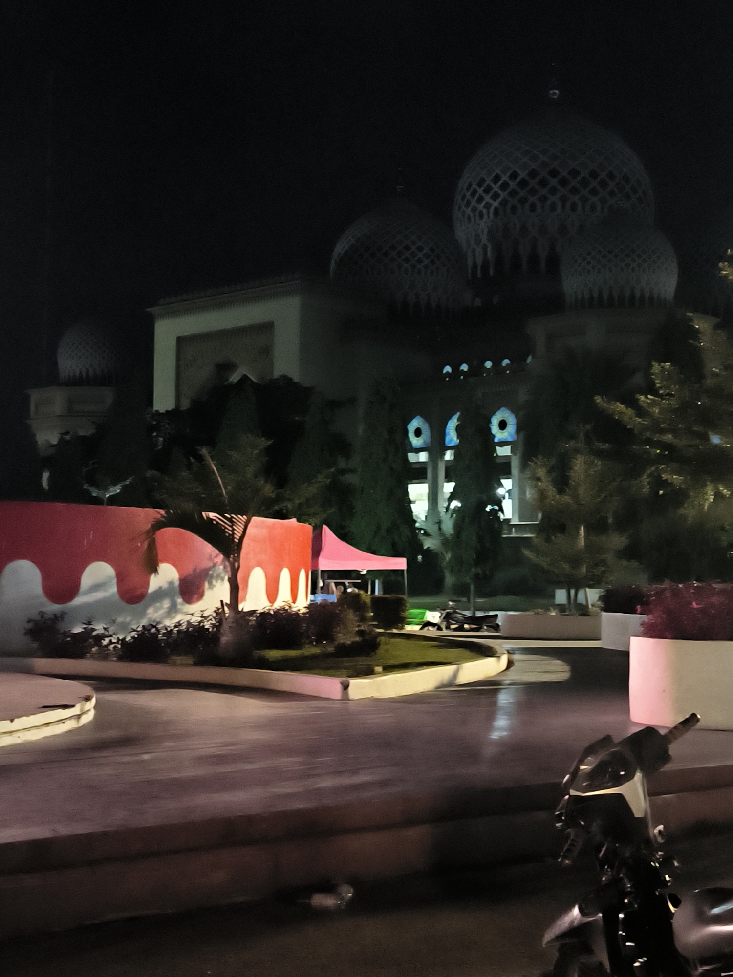 Evening Food Court Gathering Near Mosque in Lhokseumawe