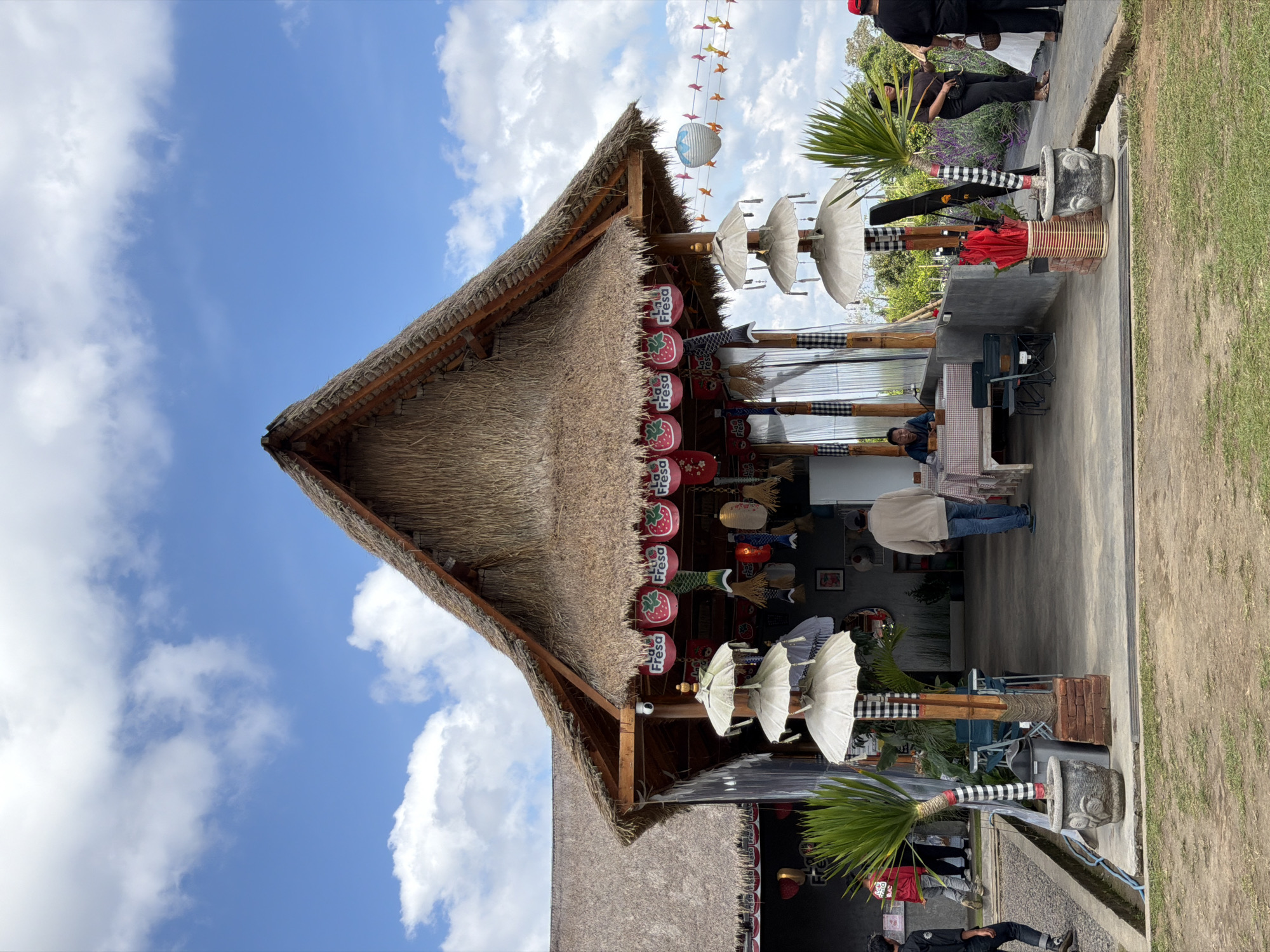 Casual afternoon at a thatched café in Kintamani, Bali