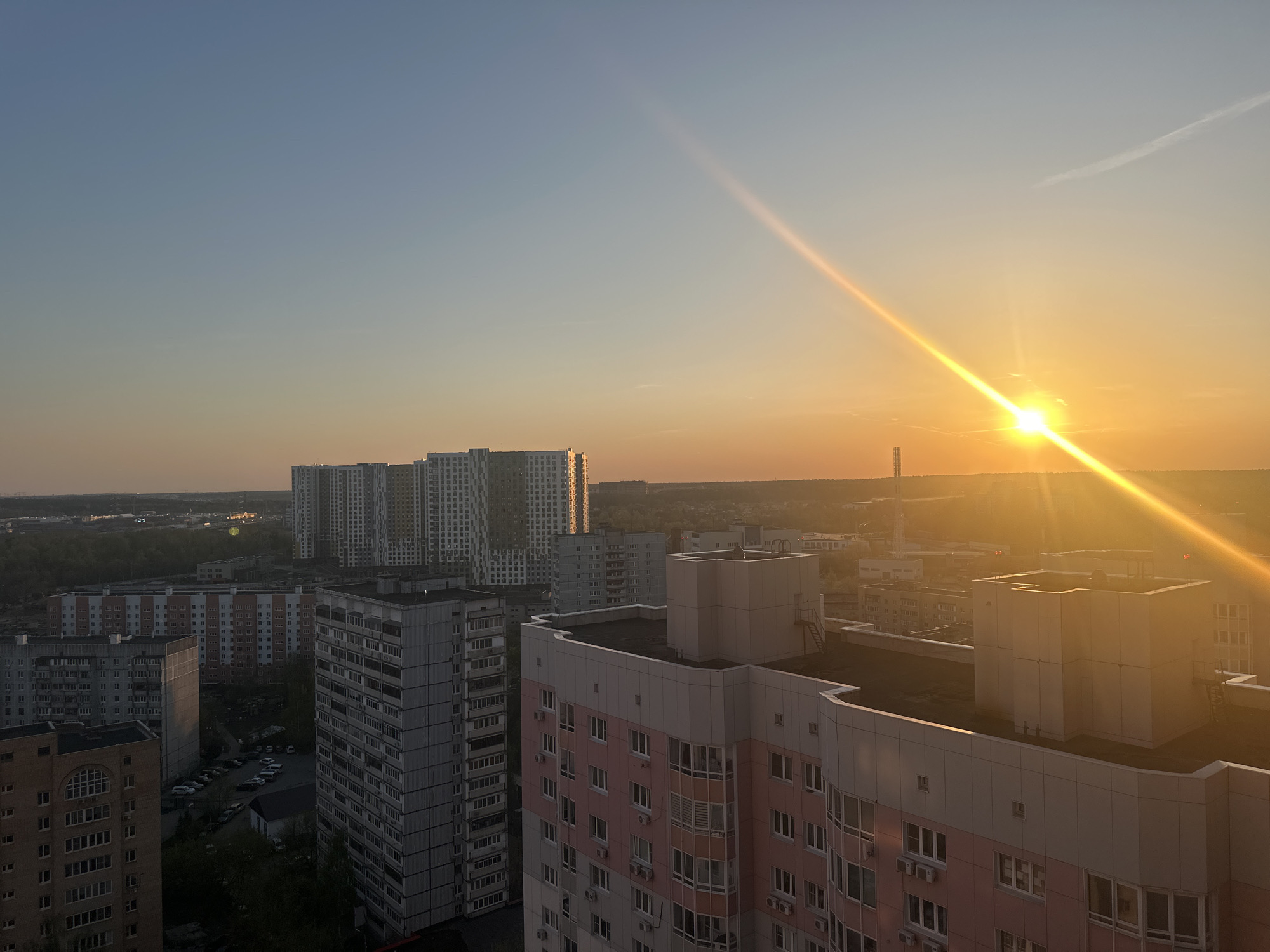 Golden sunset illuminates Moscow cityscape on May 4th