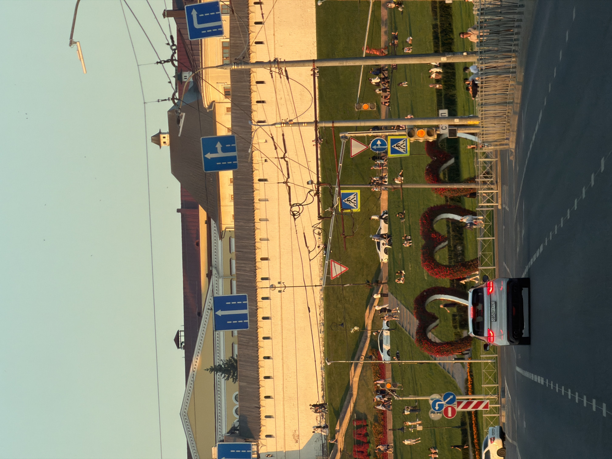 Traffic flows past the Kazan Kremlin on a summer afternoon