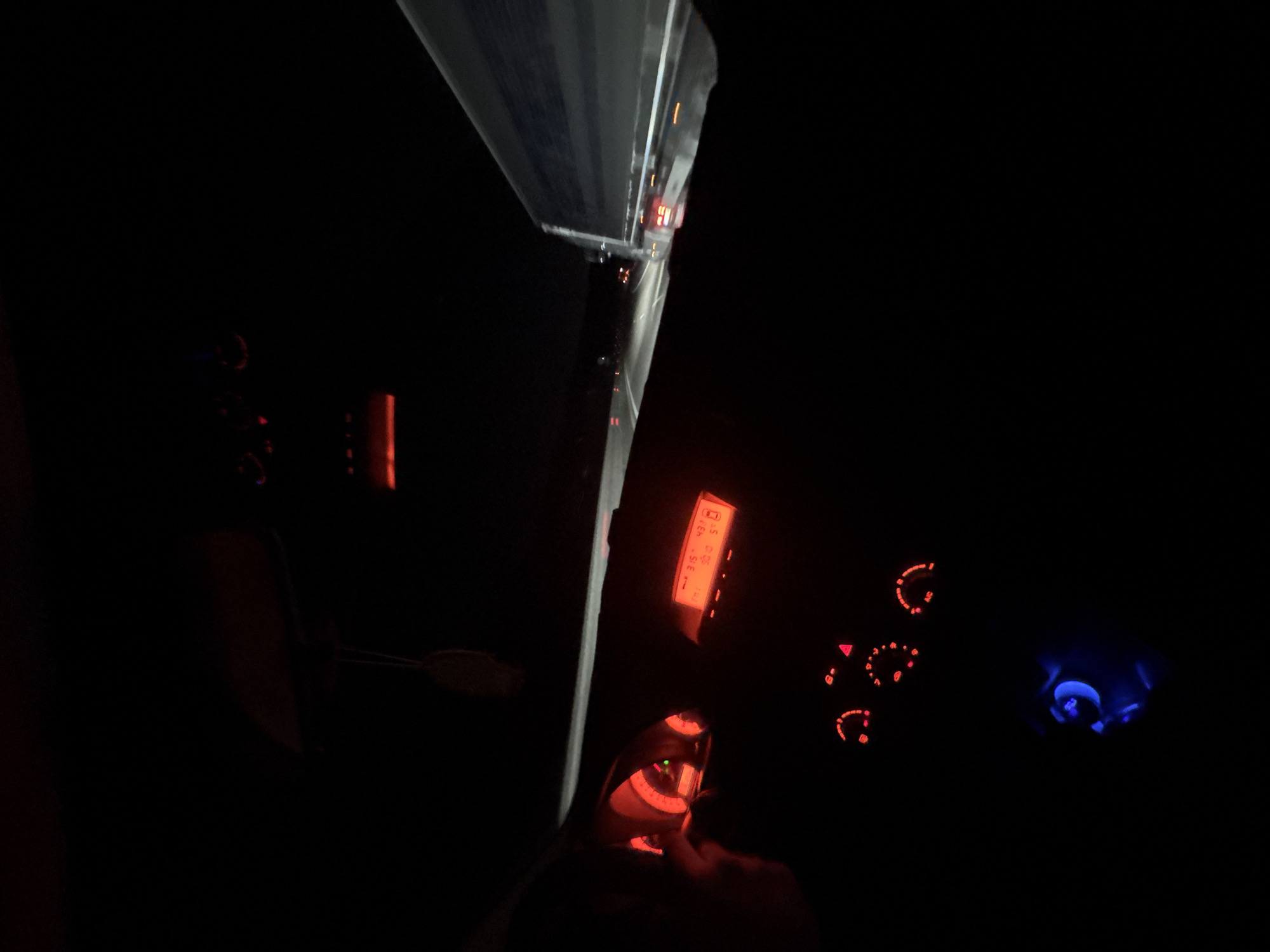 Driver captures nighttime dashboard view near truck in Bulgaria
