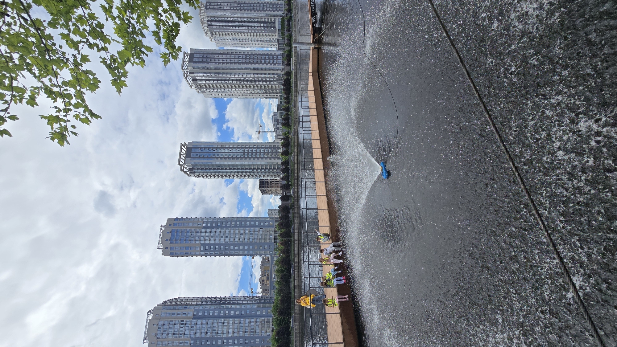 Morning riverside activities captured along Kyiv's Dnipro waterfront