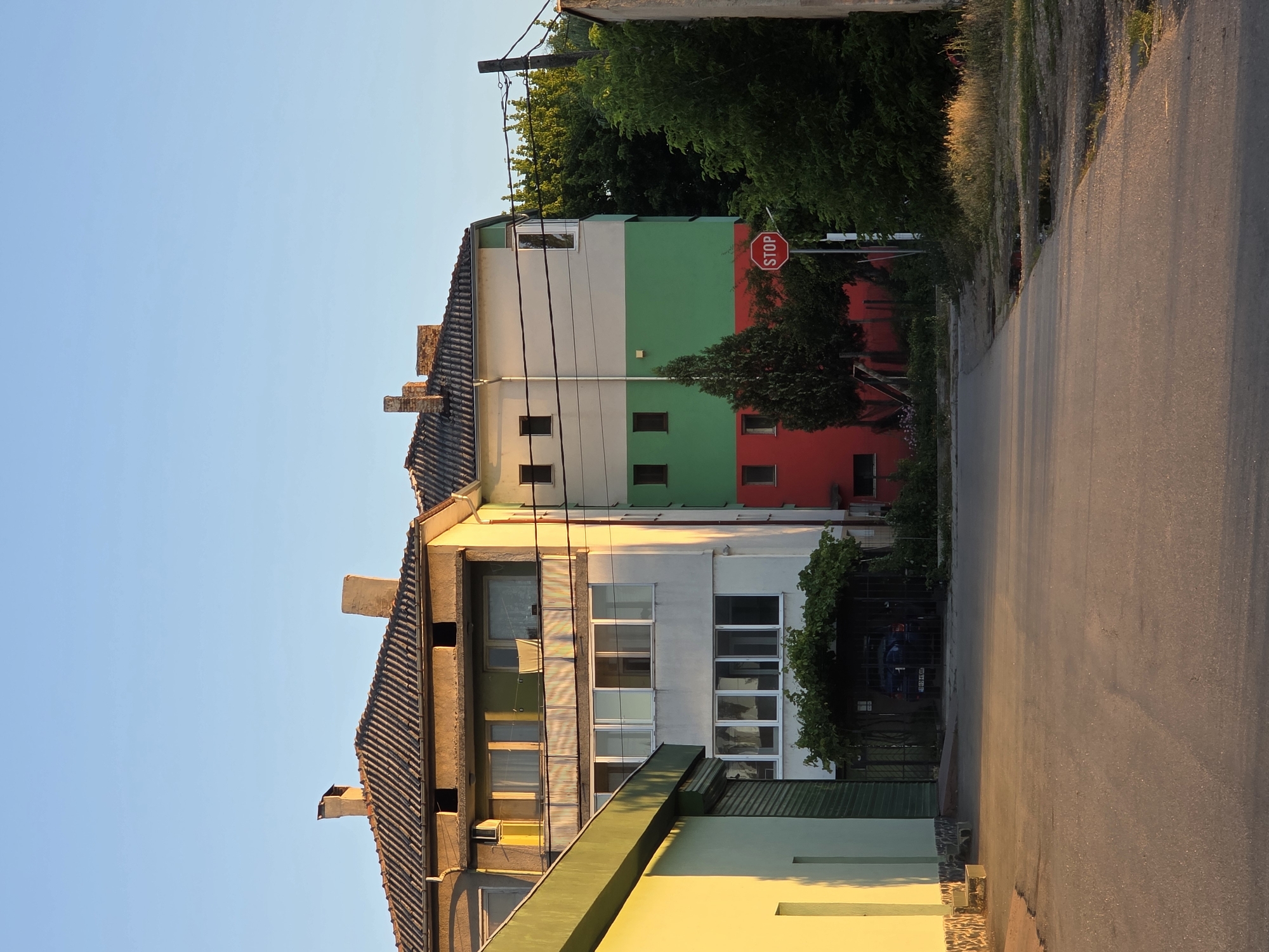 Inside a Vidin venue dressed in Bulgarian flag colors