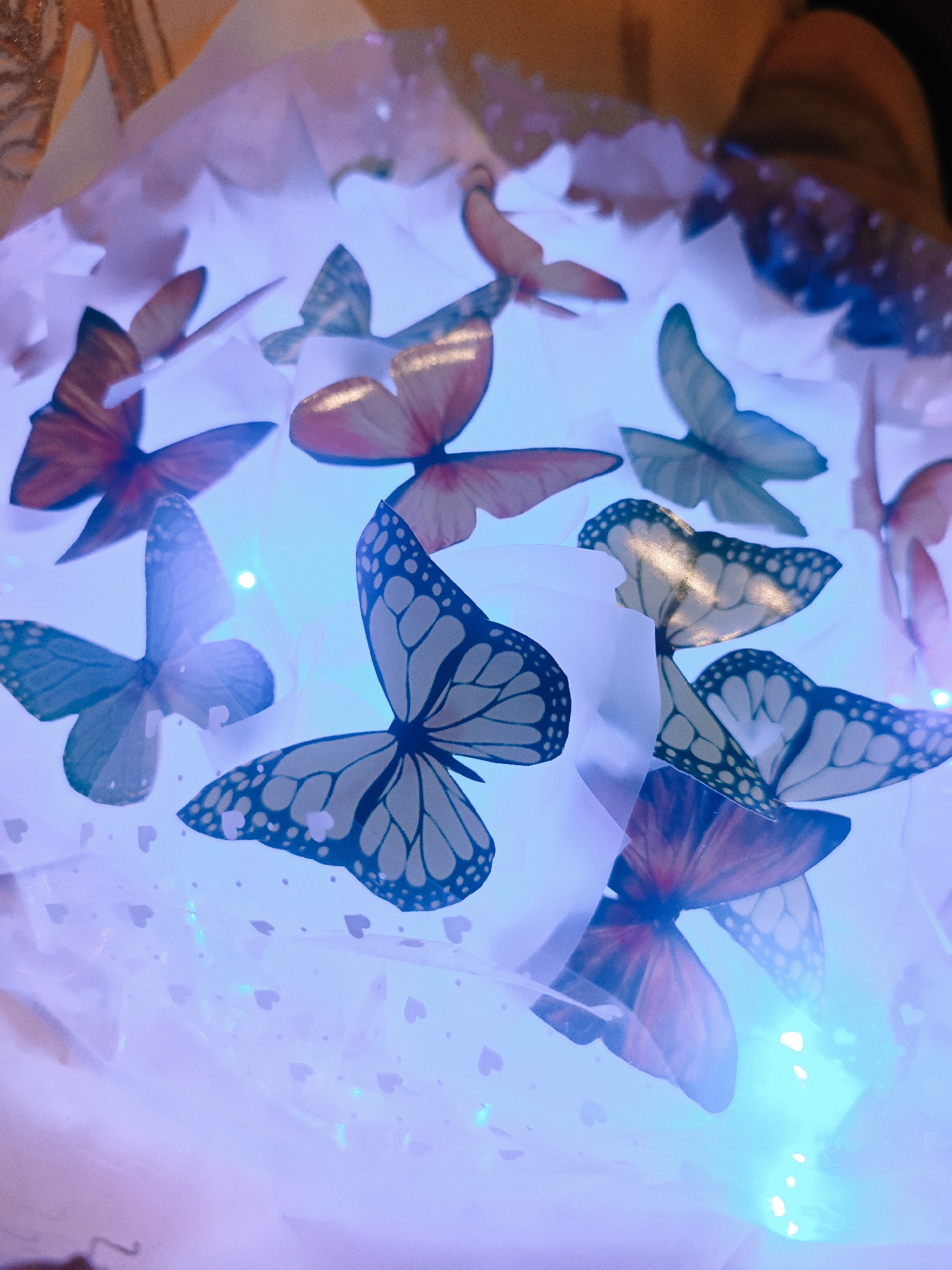 Illuminated paper butterfly display observed in Samara, Russia