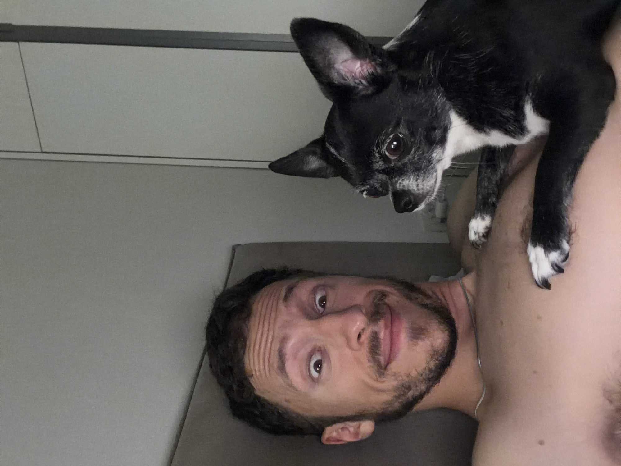 Man relaxes with chihuahua on chest in Givatayim
