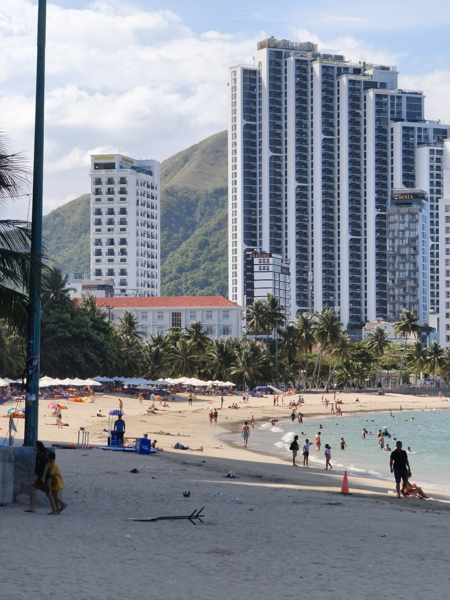 Beach day in Nha Trang with volleyball and shoreline activity