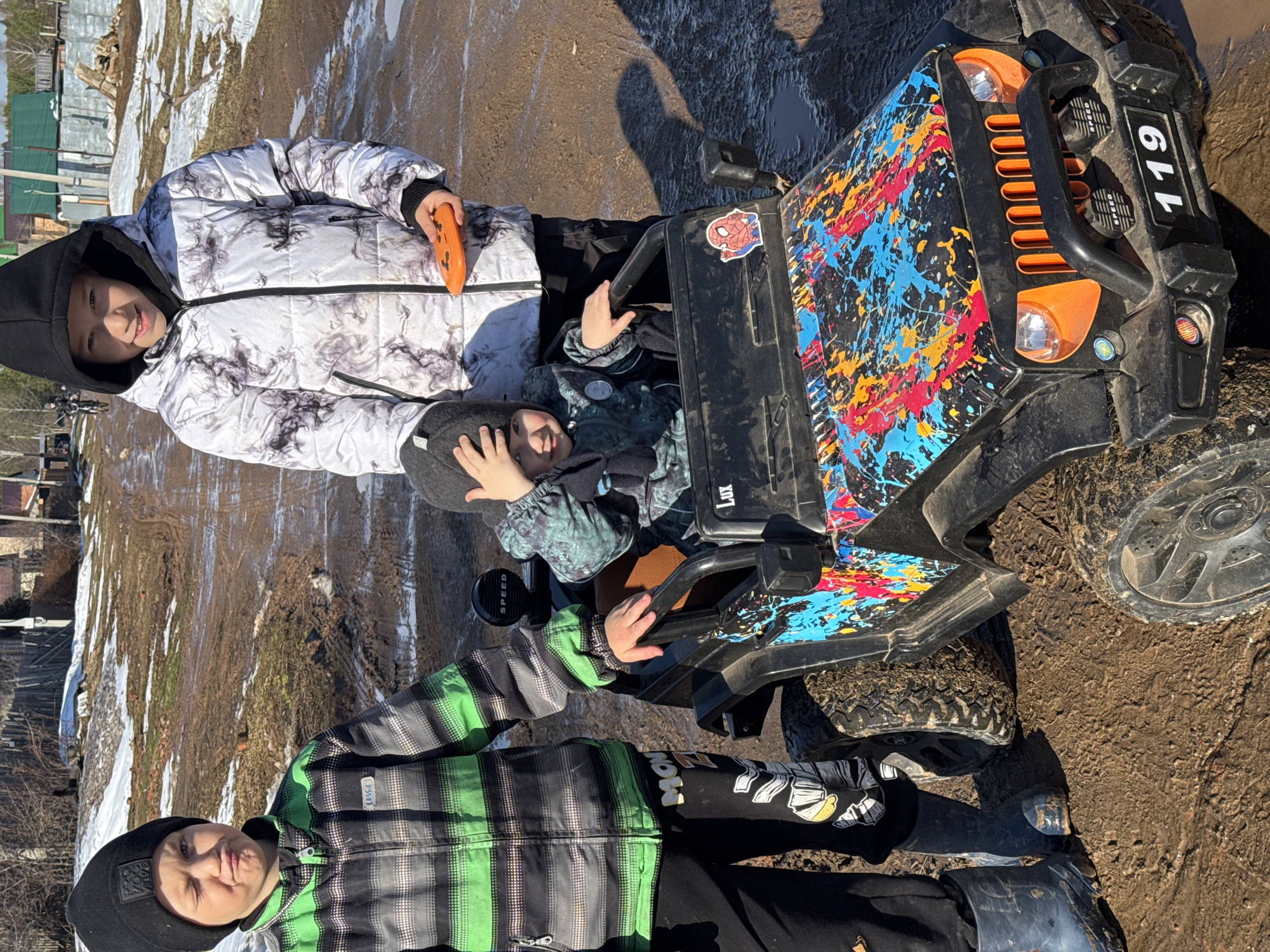 Dirt bike rider captured in muddy spring conditions, Russia