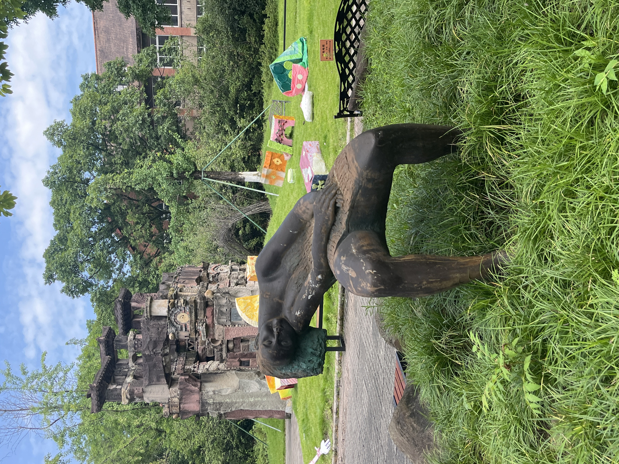 Festive decorations on public sculptures in Jiulongpo District
