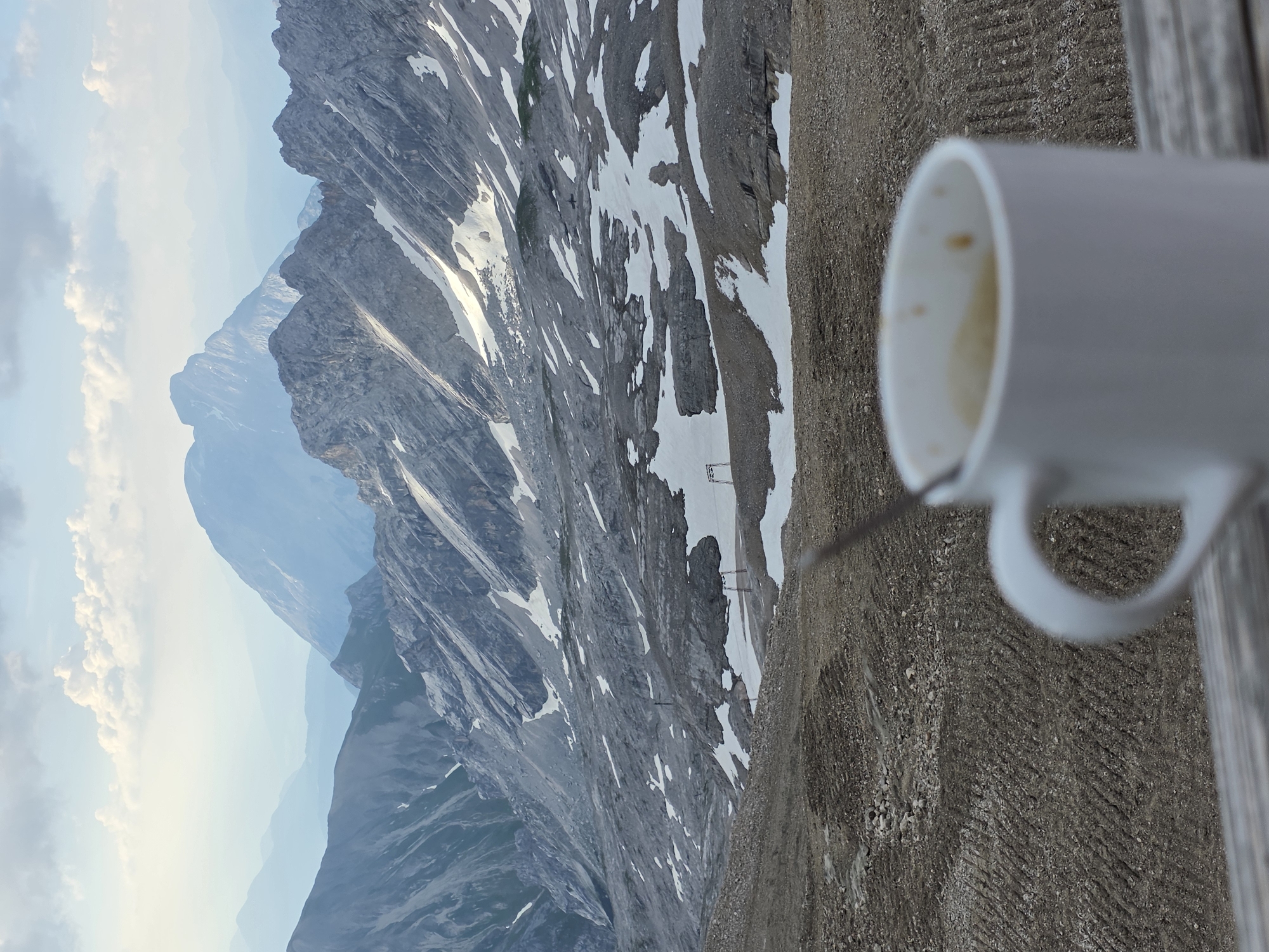 Coffee and mountain views at the Zugspitze on a summer morning