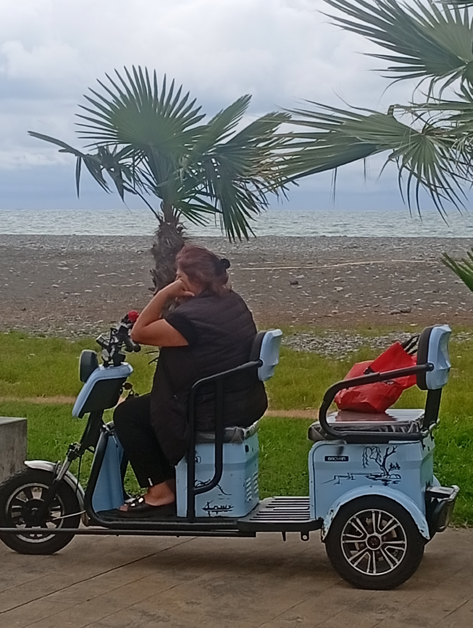 Batumi waterfront morning: scooters, beach vibes, and dogs at play