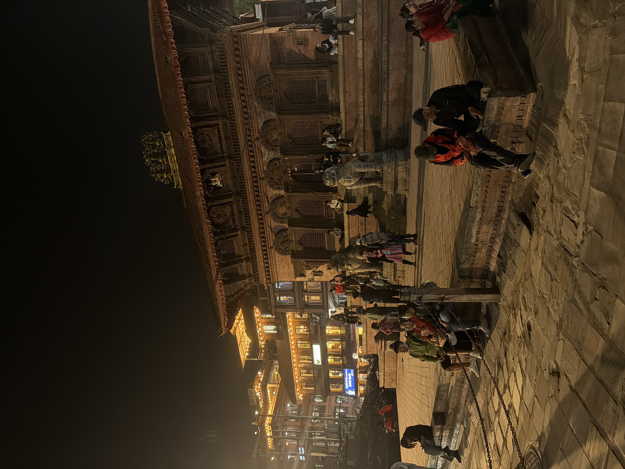 Nighttime scene captured in Kathmandu public square