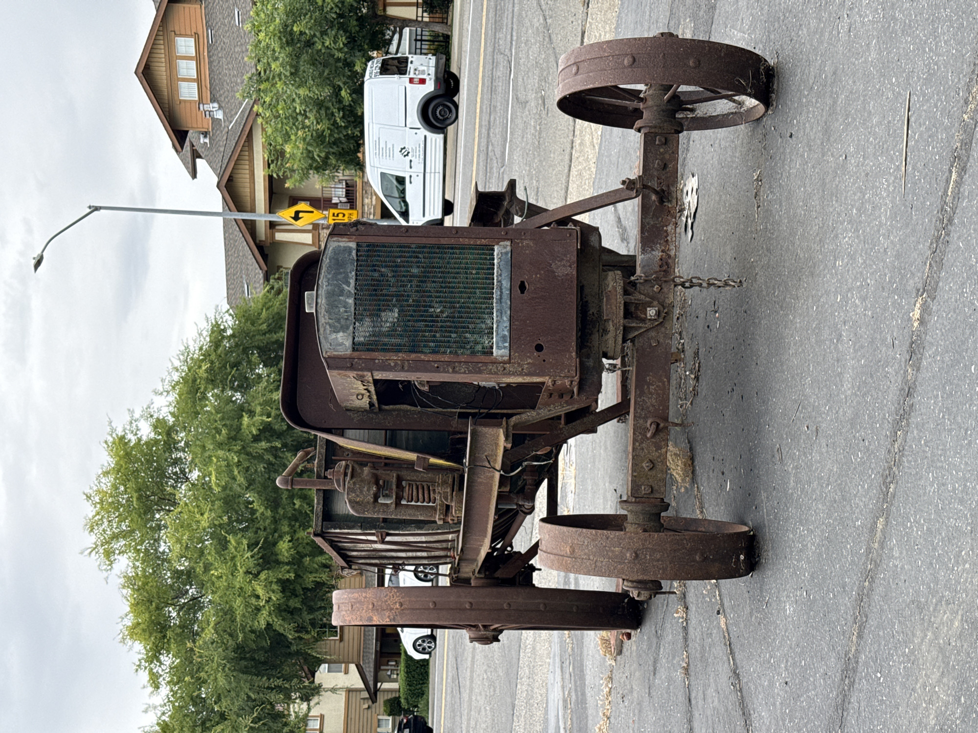Rusted antique tractor parked in Fair Oaks, California